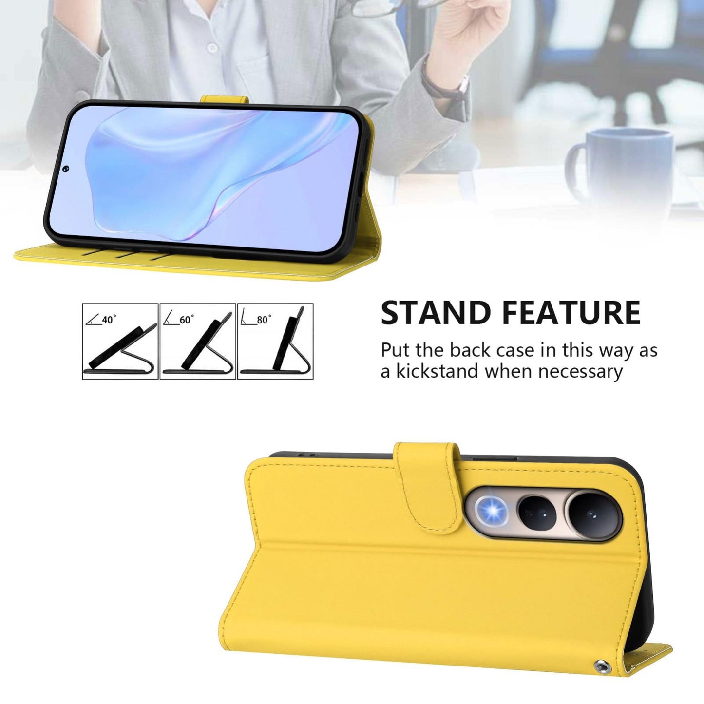 For vivo V50 Lite 5G Skin Feel Solid Color Leather Phone Case with Lanyard(Lemon Yellow)