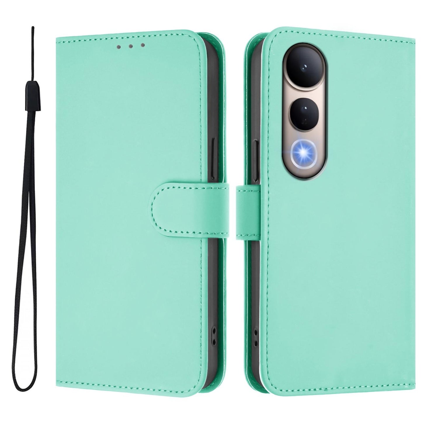 For vivo V50 Lite 5G Skin Feel Solid Color Leather Phone Case with Lanyard(Mint Green)