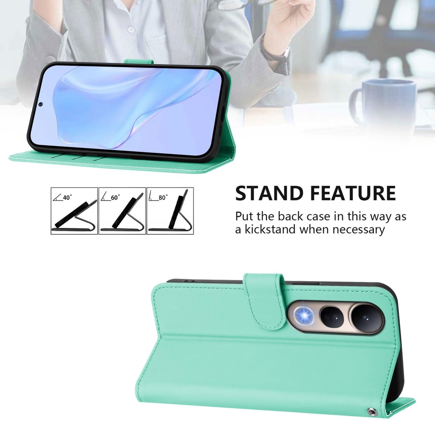 For vivo V50 Lite 5G Skin Feel Solid Color Leather Phone Case with Lanyard(Mint Green)