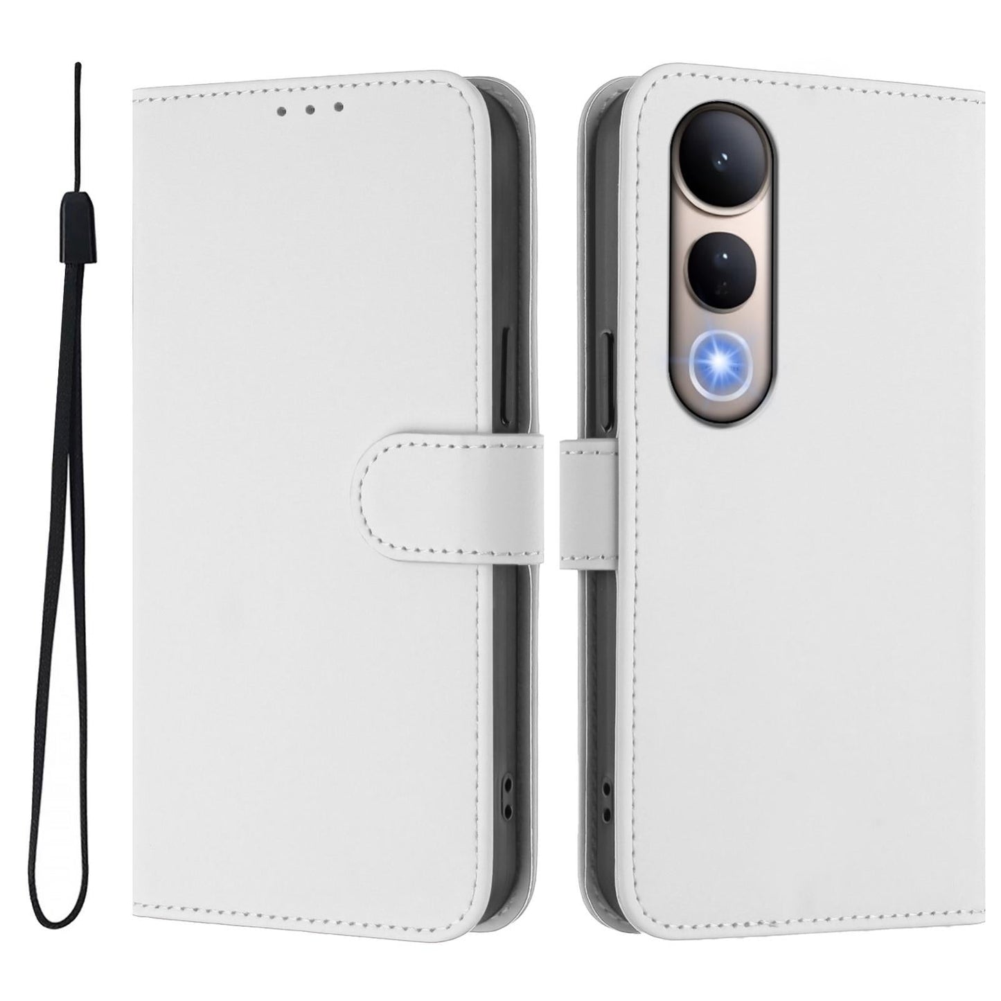 For vivo V50 Lite 5G Skin Feel Solid Color Leather Phone Case with Lanyard(White)