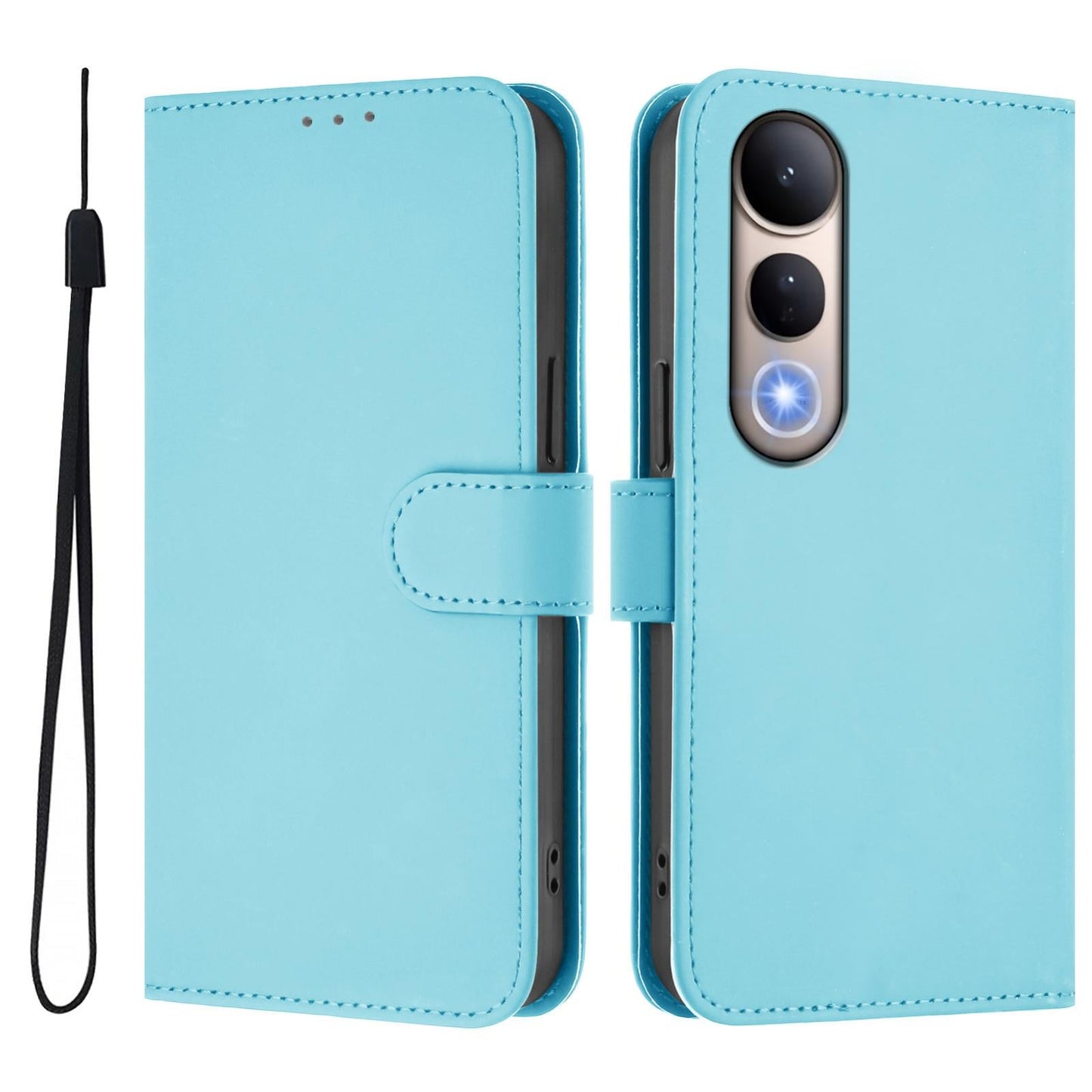 For vivo V50 Lite 5G Skin Feel Solid Color Leather Phone Case with Lanyard(Sky Blue)