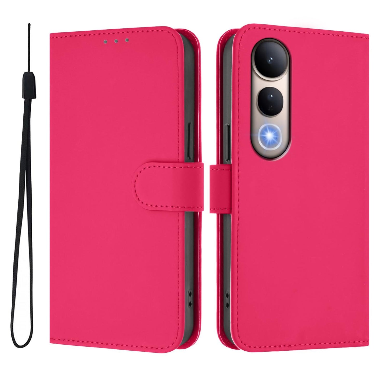 For vivo V50 Lite 5G Skin Feel Solid Color Leather Phone Case with Lanyard(Rose Red)