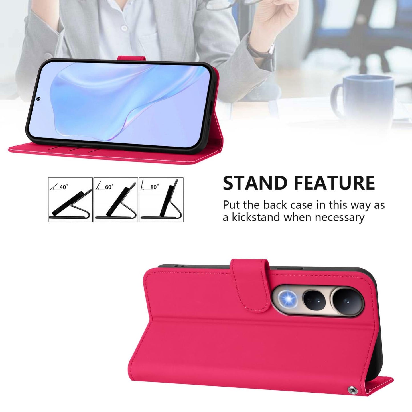 For vivo V50 Lite 5G Skin Feel Solid Color Leather Phone Case with Lanyard(Rose Red)