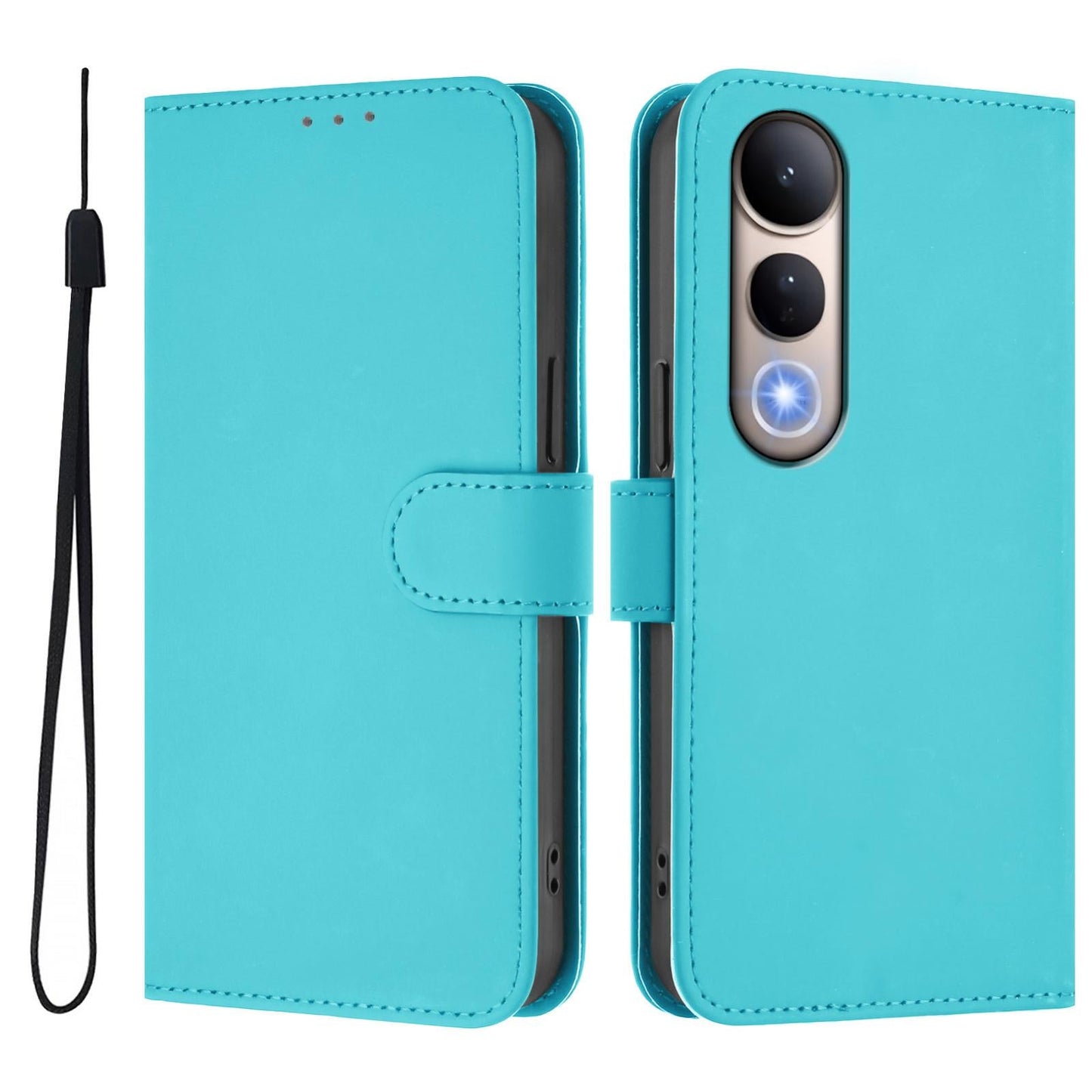 For vivo V50 Lite 5G Skin Feel Solid Color Leather Phone Case with Lanyard(Lake Blue)