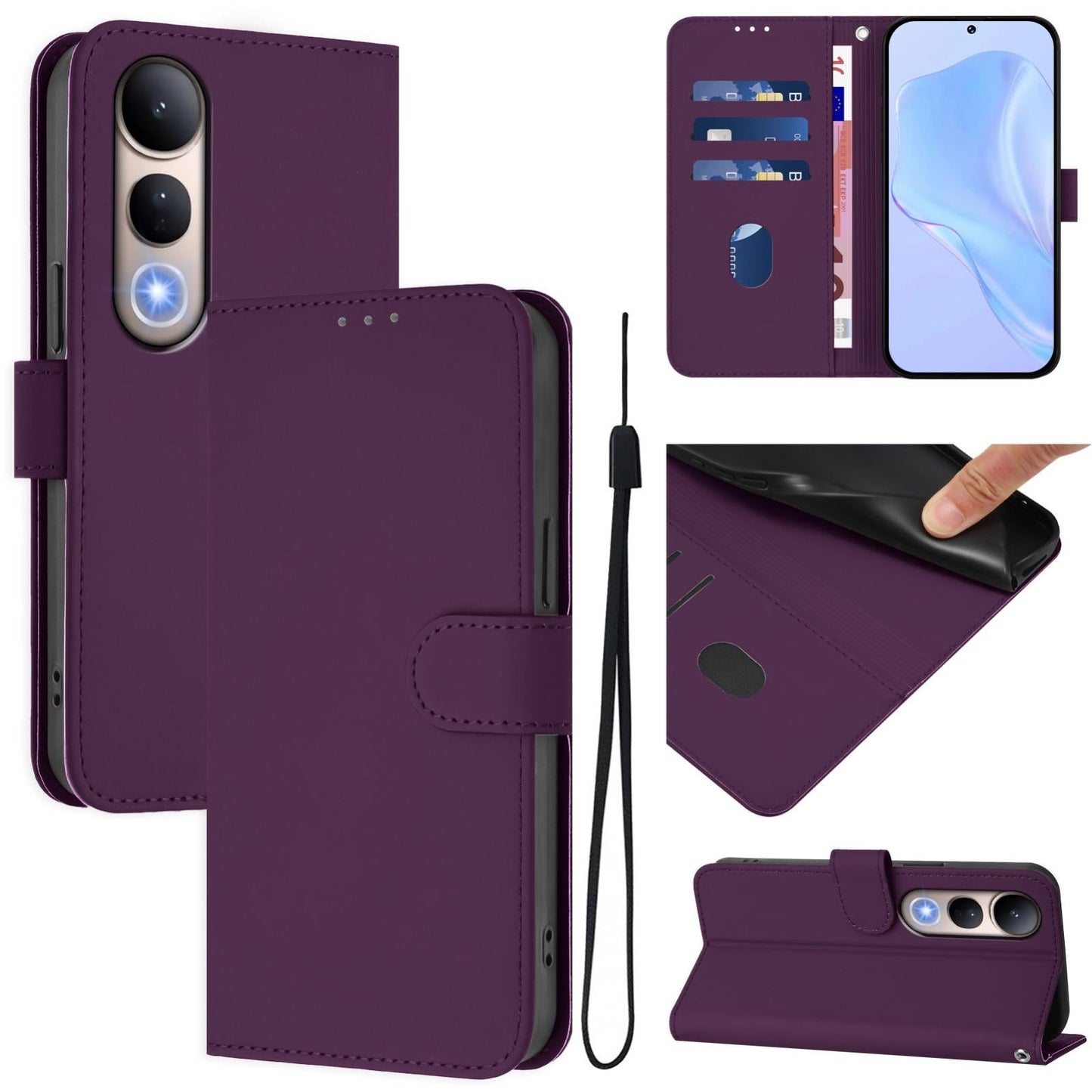 For vivo V50 Lite 5G Skin Feel Solid Color Leather Phone Case with Lanyard(Violet)