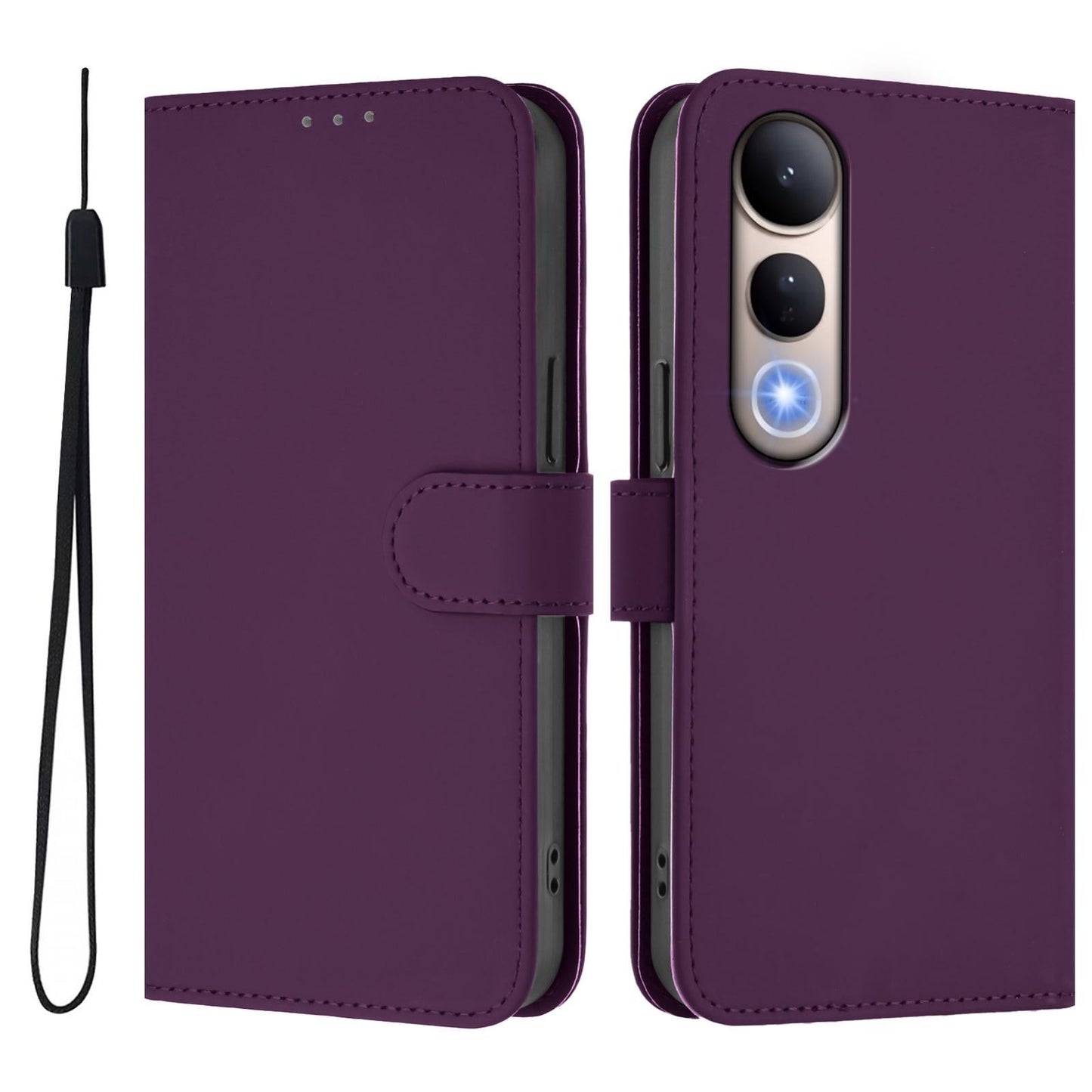 For vivo V50 Lite 5G Skin Feel Solid Color Leather Phone Case with Lanyard(Violet)