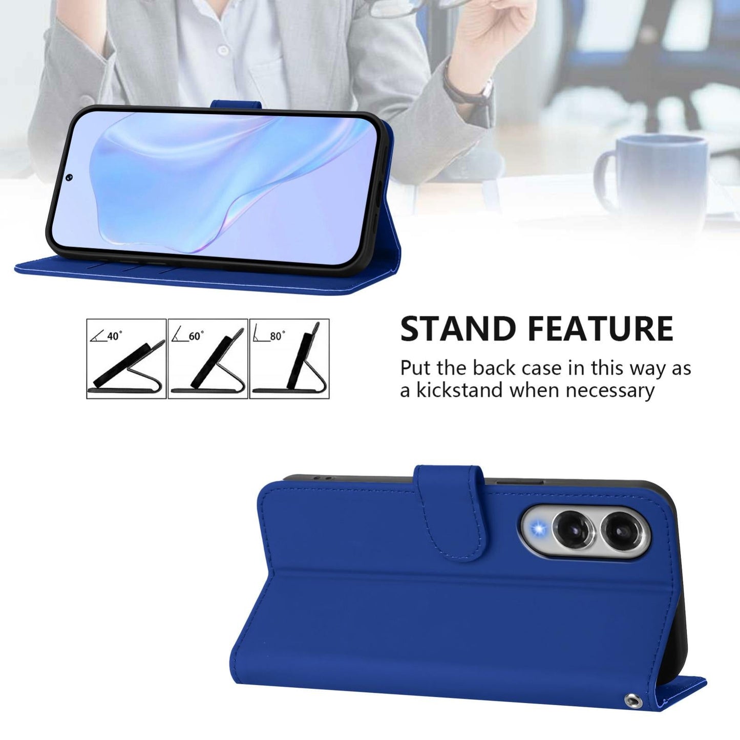 For Samsung Galaxy S25 Edge 5G Skin Feel Solid Color Leather Phone Case with Lanyard(Dark Blue)