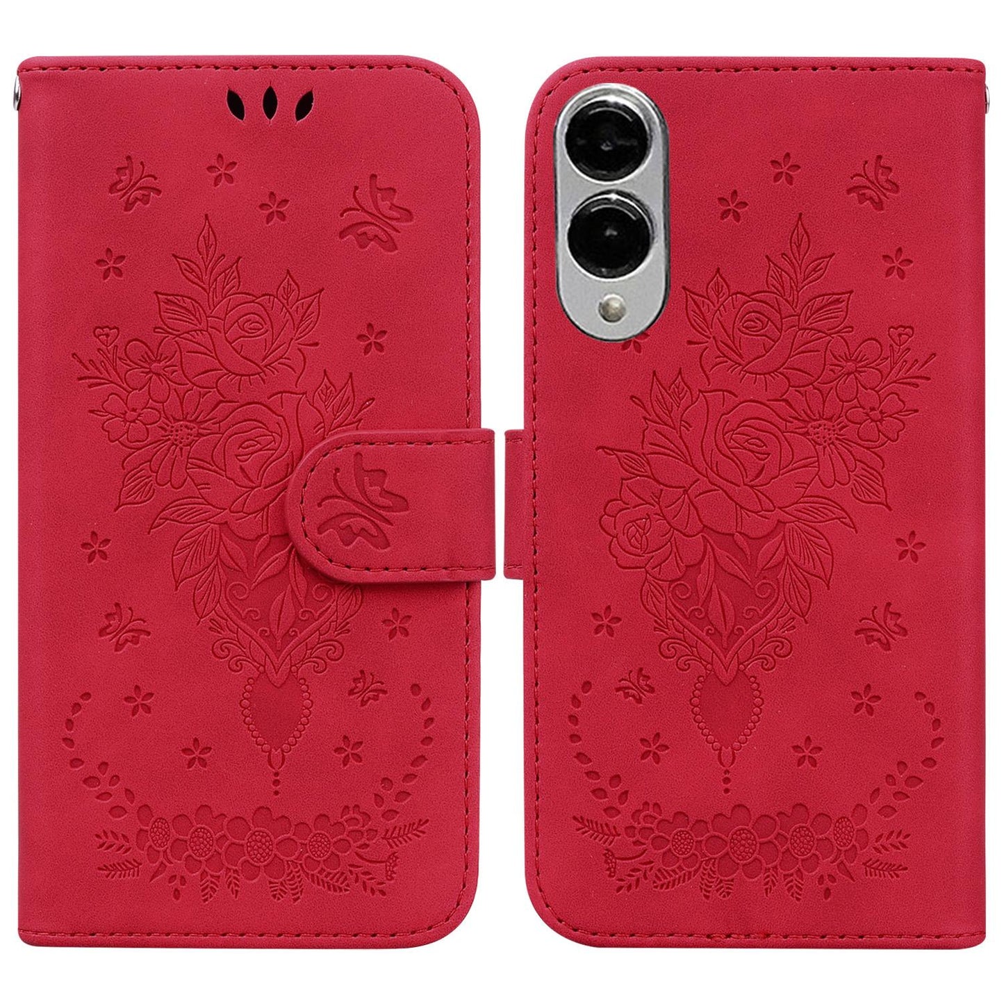 For Samsung Galaxy S25 Edge 5G Butterfly Rose Embossed Leather Phone Case(Red)