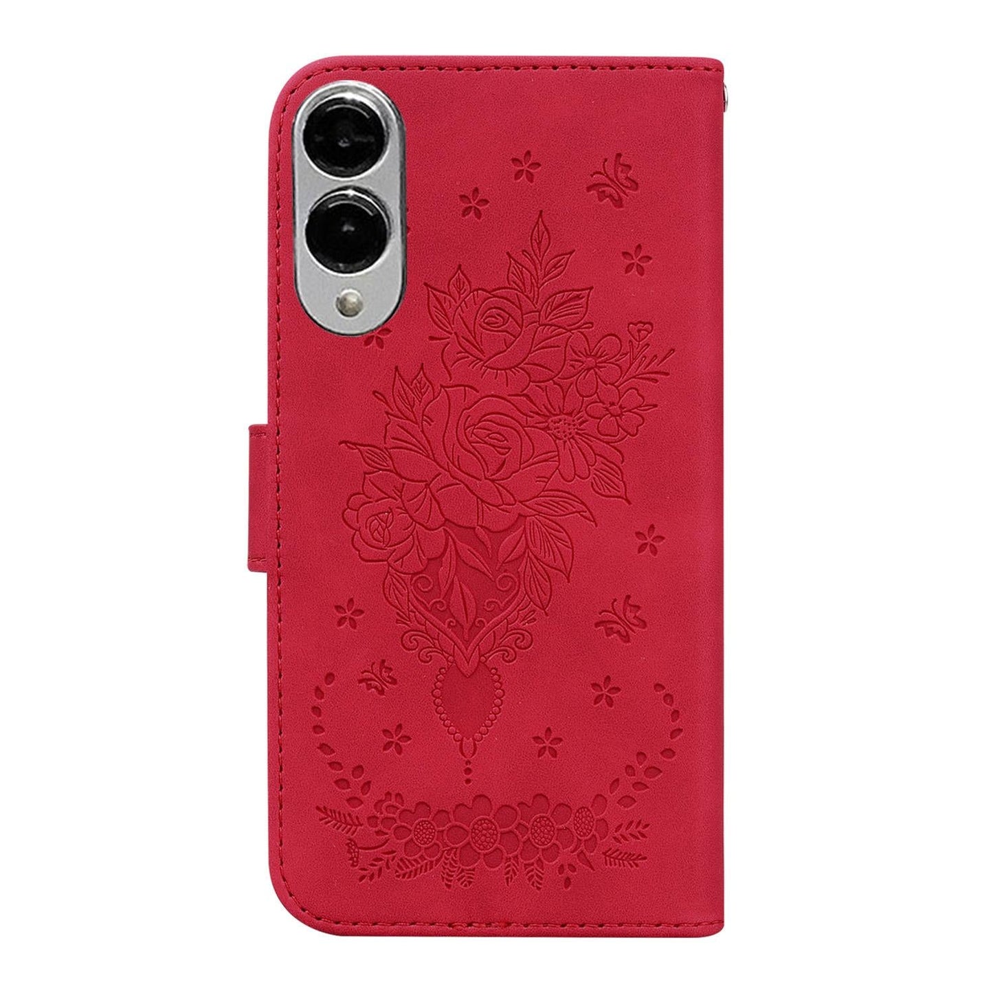 For Samsung Galaxy S25 Edge 5G Butterfly Rose Embossed Leather Phone Case(Red)