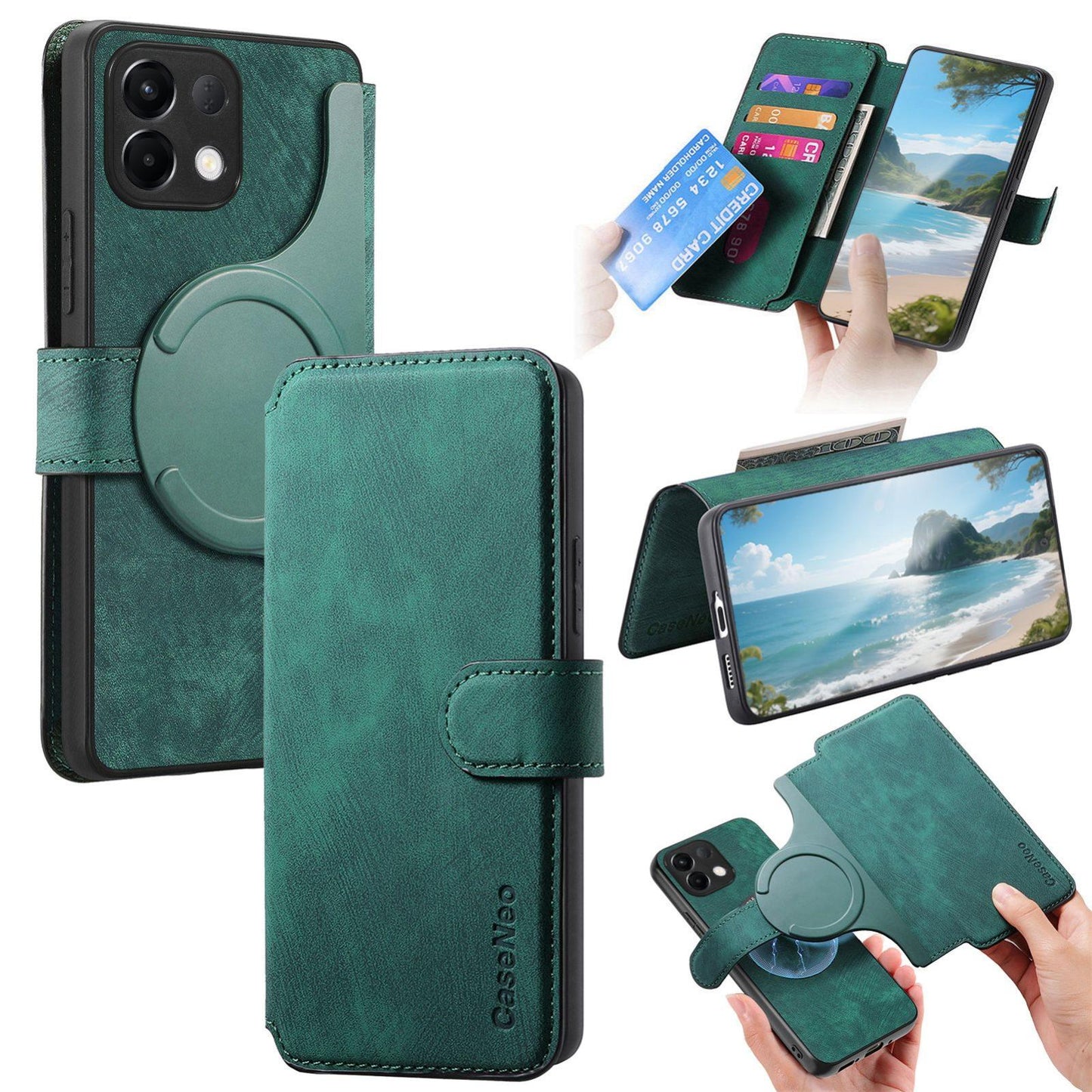For OPPO K12s / K13x / K13 CaseNeo MagSafe RFID Anti-theft Retro Leather Phone Case(Green)