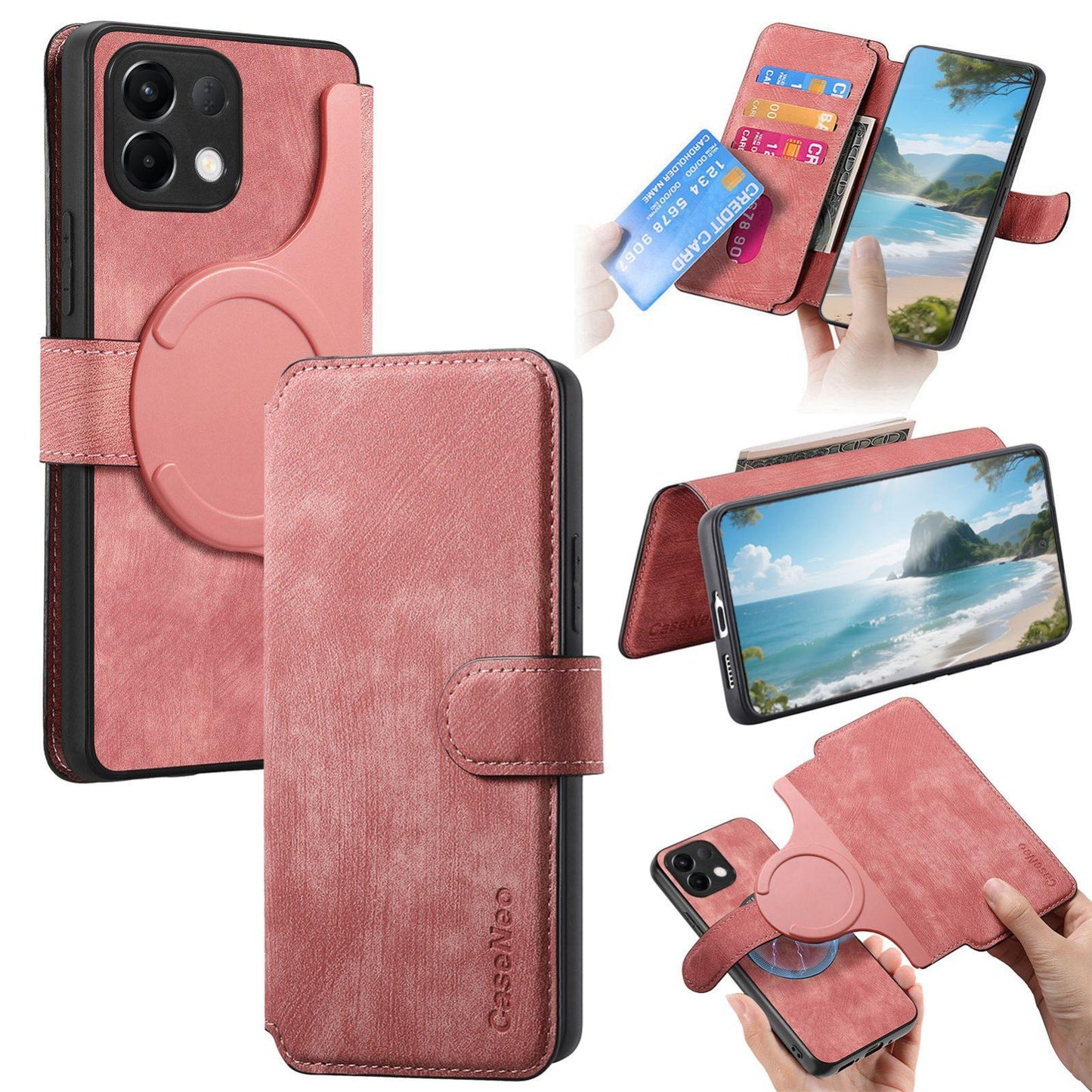 For OPPO K12s / K13x / K13 CaseNeo MagSafe RFID Anti-theft Retro Leather Phone Case(Pink)