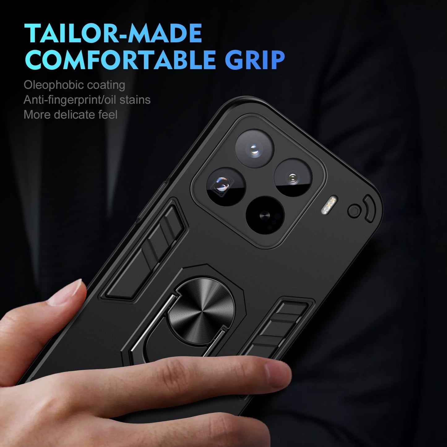 For Xiaomi 15 Pro Shockproof Metal Ring Holder Phone Case(Black)