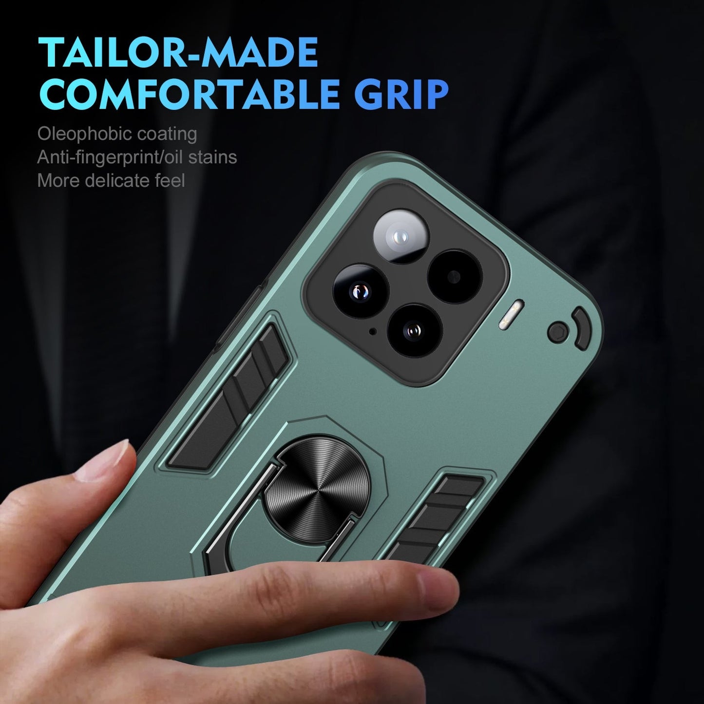 For Xiaomi 15 Shockproof Metal Ring Holder Phone Case(Green)