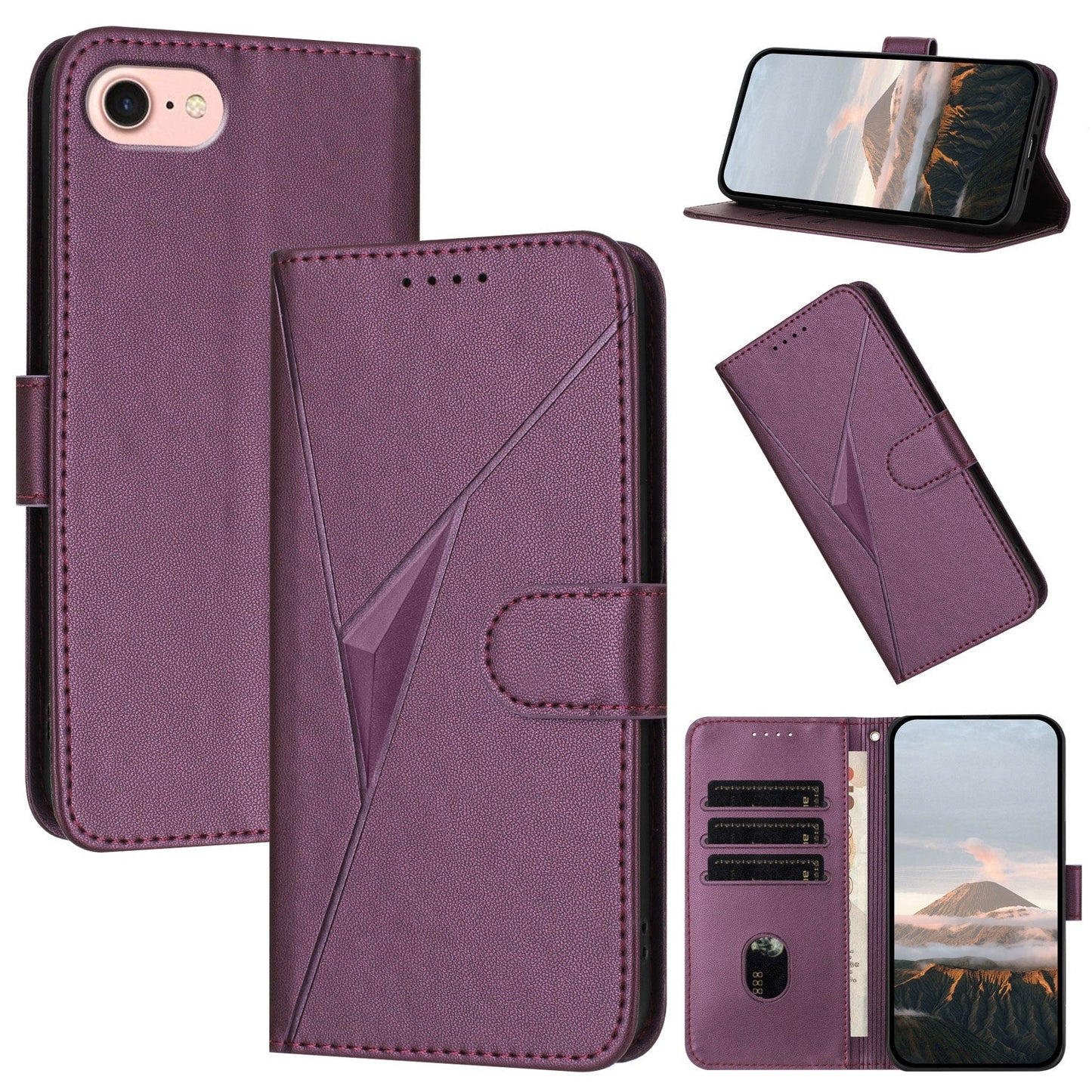 For iPhone 16e Triangle Pattern Buckle Clasp Leather Phone Case(Dark Purple)