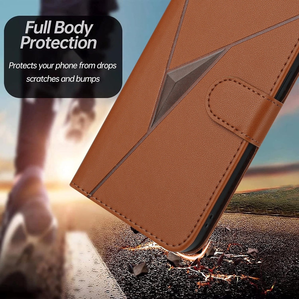For iPhone 16e Triangle Pattern Buckle Clasp Leather Phone Case(Brown)