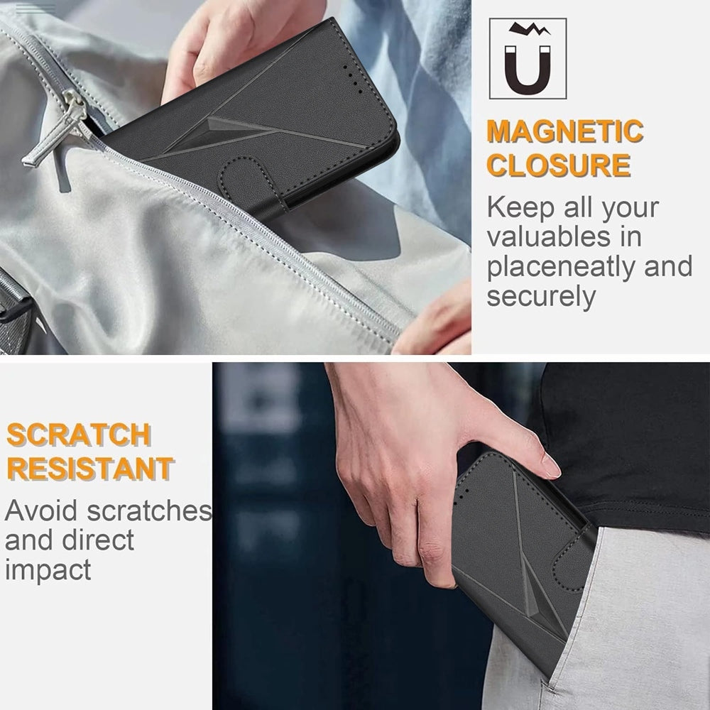 For iPhone 16e Triangle Pattern Buckle Clasp Leather Phone Case(Black)