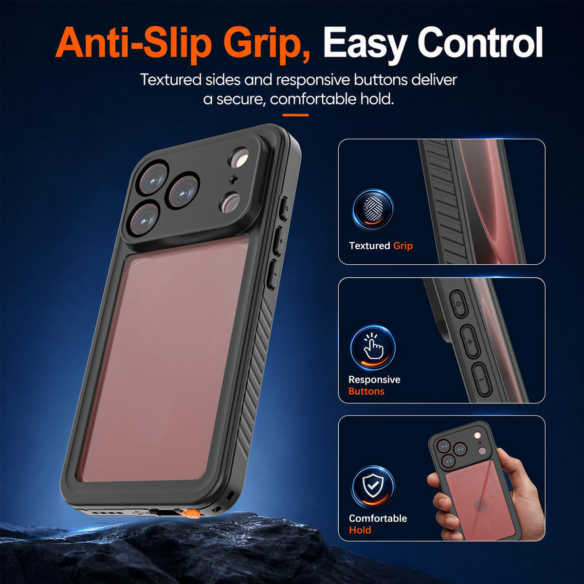 Compatible with iPhone 18 Pro Max RedPepper IP68 Waterproof Triple-proof Phone Case - Black