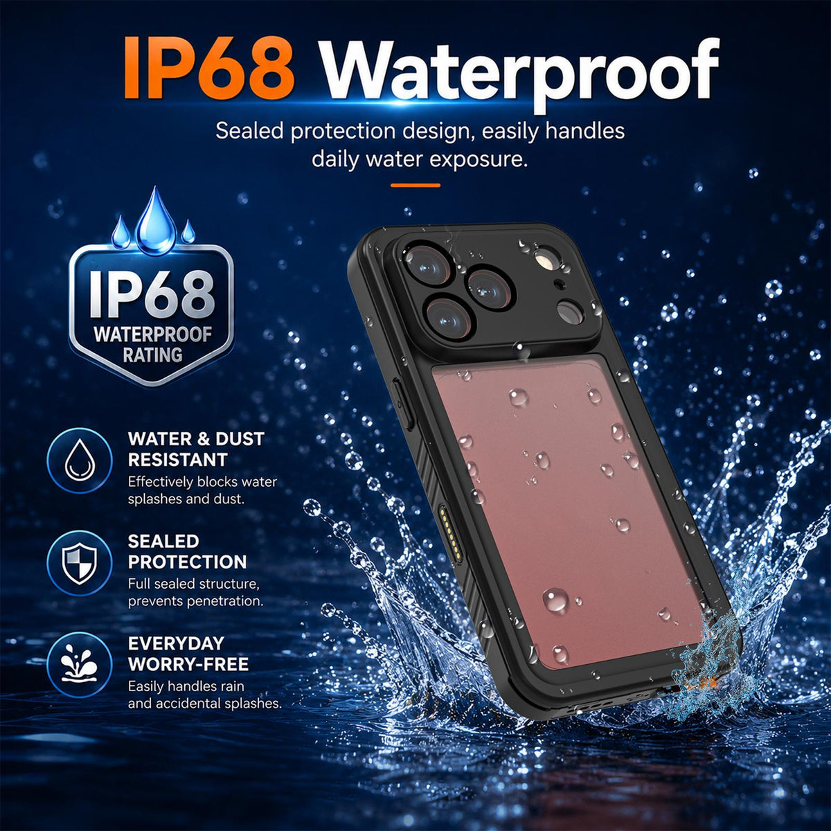 Compatible with iPhone 18 Pro Max RedPepper IP68 Waterproof Triple-proof Phone Case - Black