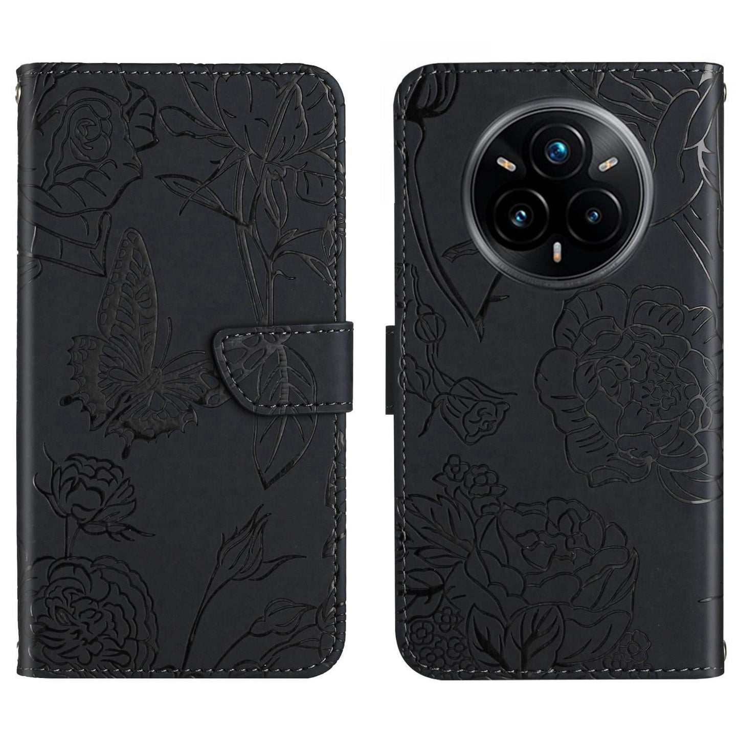 For Samsung Galaxy S25 Edge 5G Skin Feel Butterfly Embossed Flip Leather Phone Case(Black)