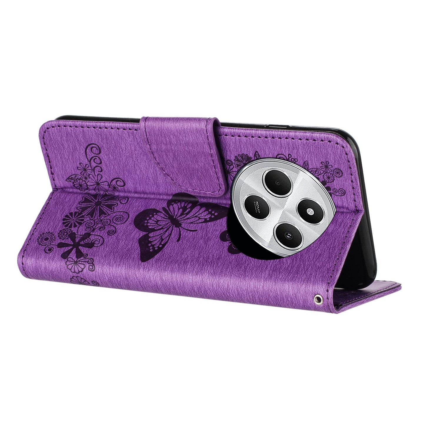 For Redmi 14C Butterfly Embossed Flip Leather Phone Case(Purple)