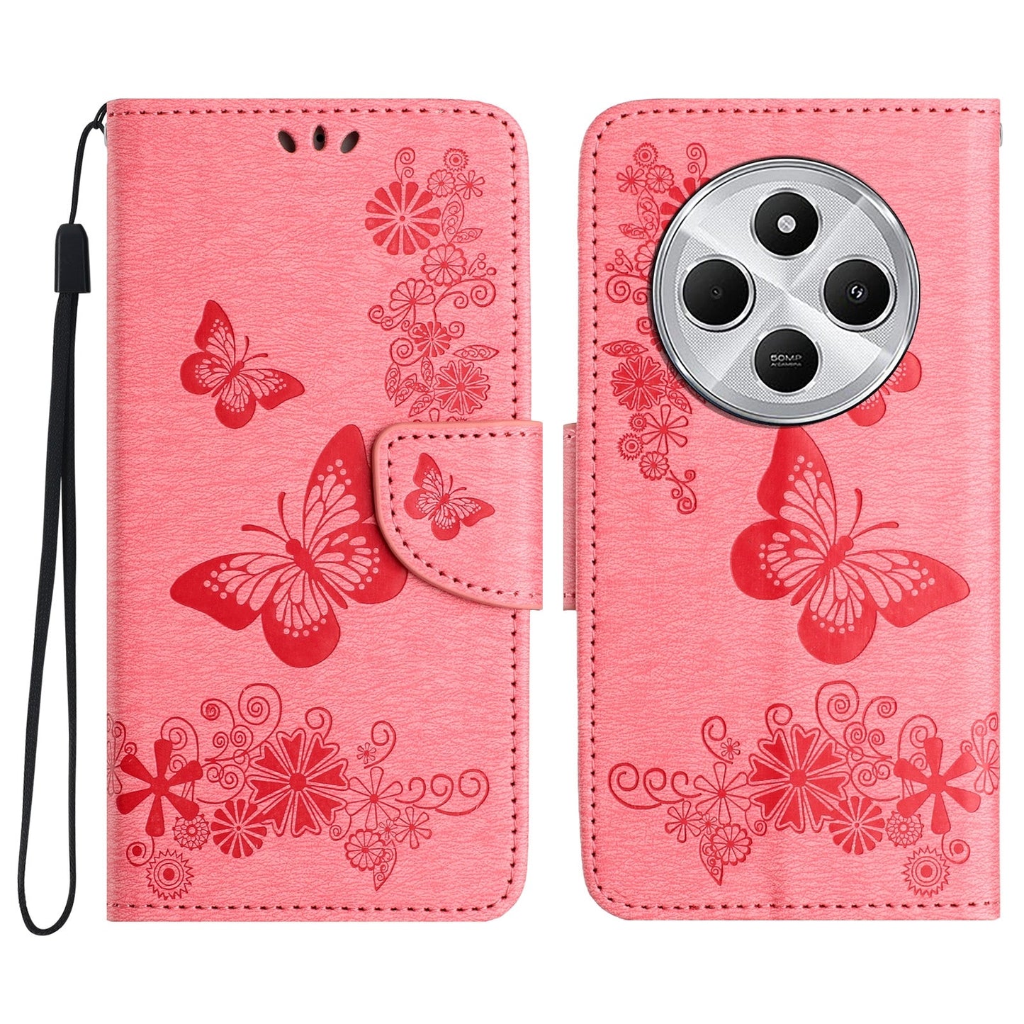 For Redmi 14C Butterfly Embossed Flip Leather Phone Case(Pink)