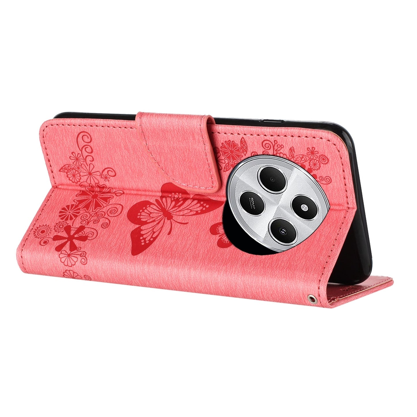 For Redmi 14C Butterfly Embossed Flip Leather Phone Case(Pink)