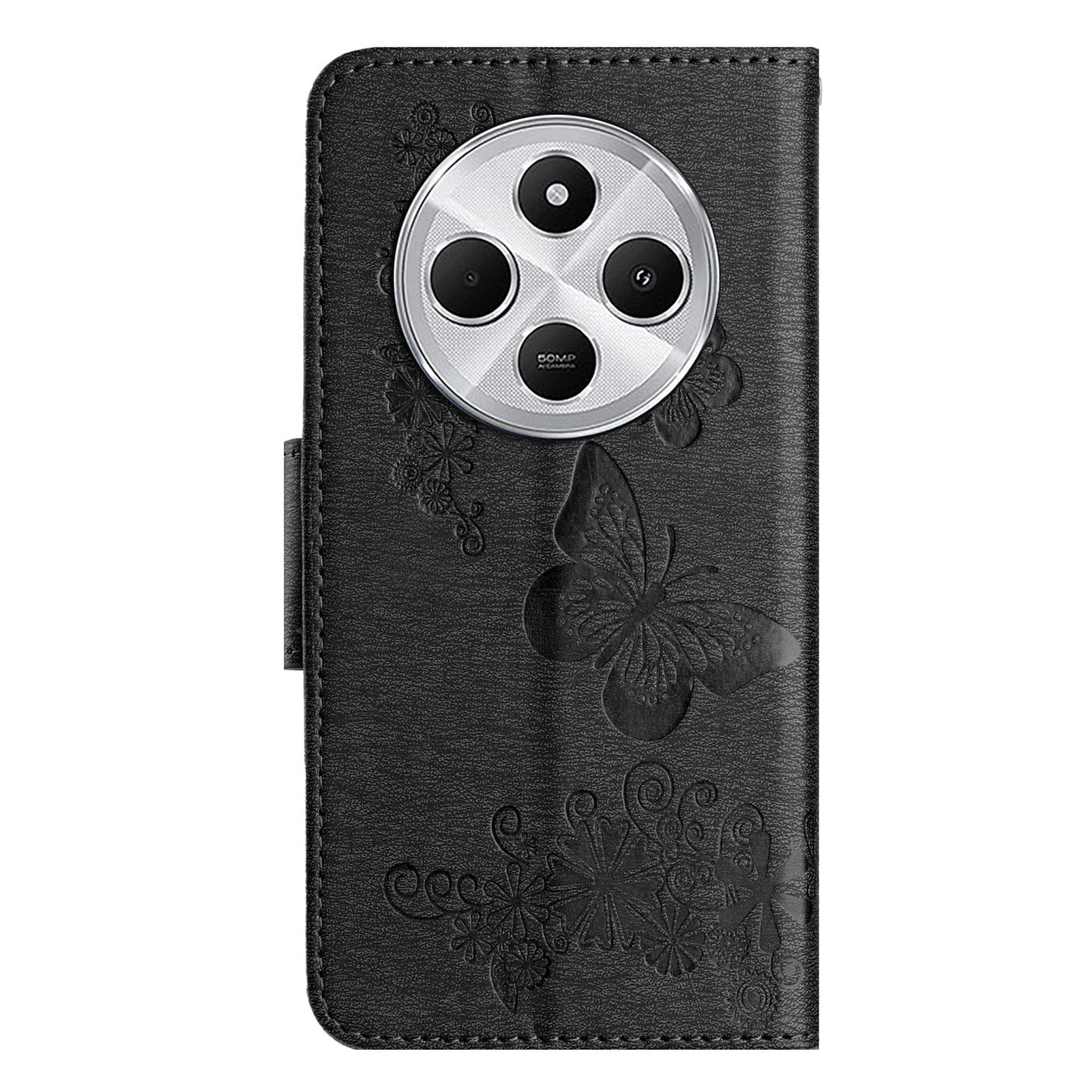 For Redmi 14C Butterfly Embossed Flip Leather Phone Case(Black)