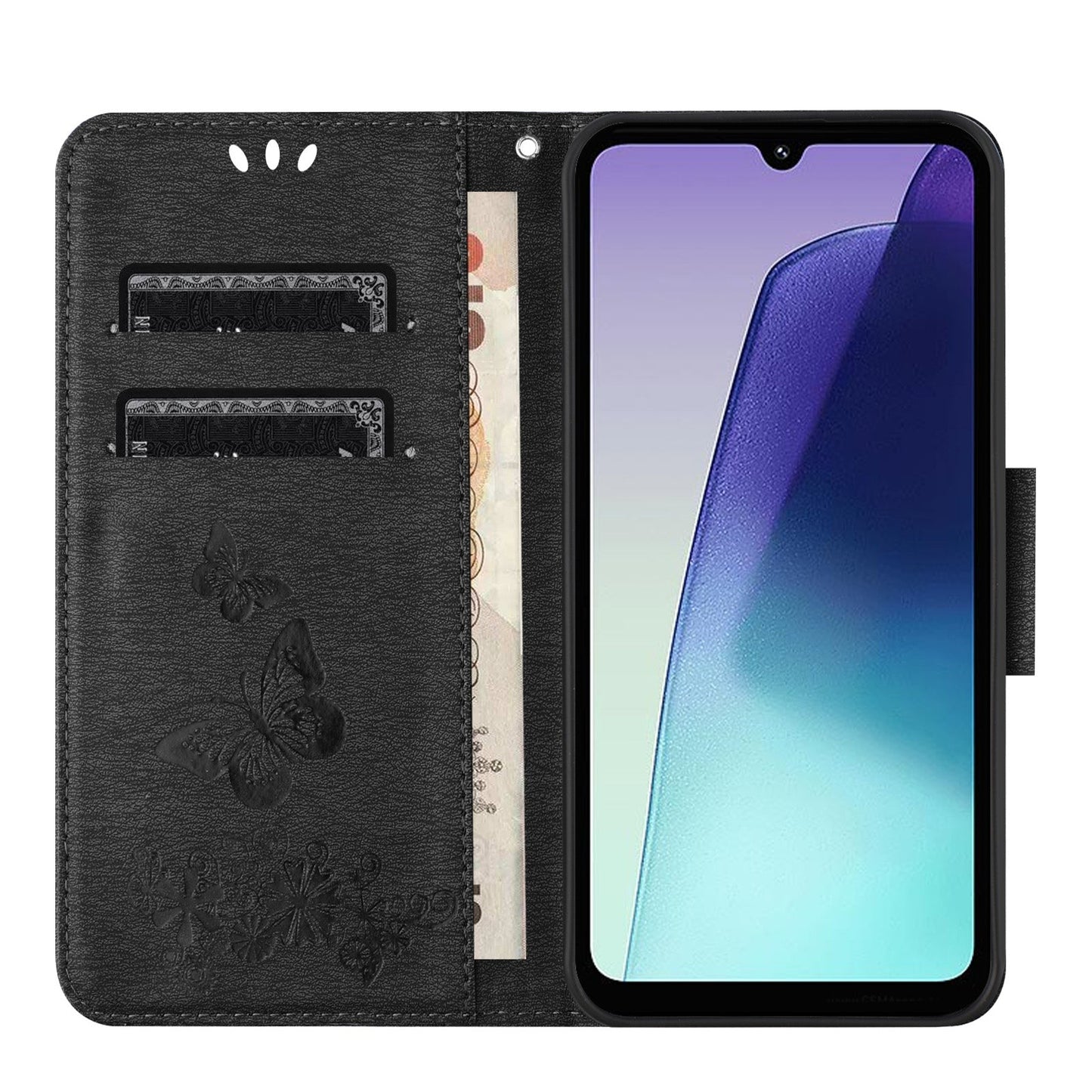 For Redmi 14C Butterfly Embossed Flip Leather Phone Case(Black)