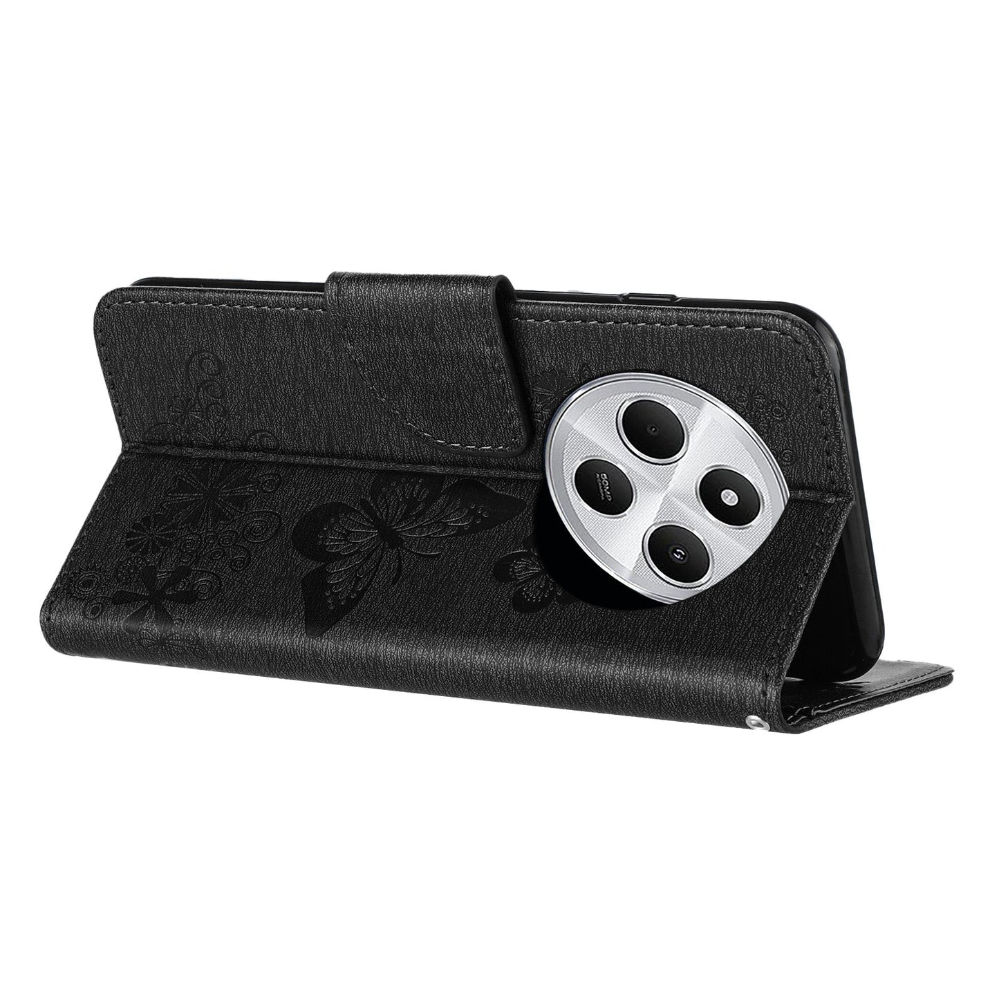 For Redmi 14C Butterfly Embossed Flip Leather Phone Case(Black)