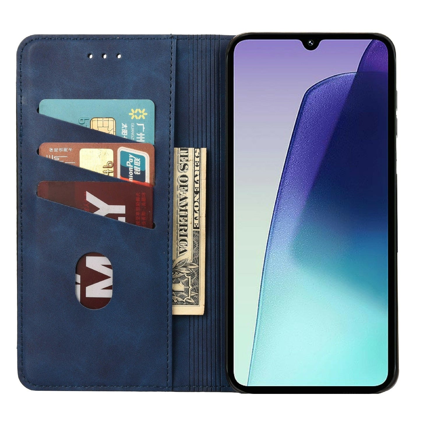 For Redmi 14C Skin Feel Splicing Leather Phone Case(Blue)