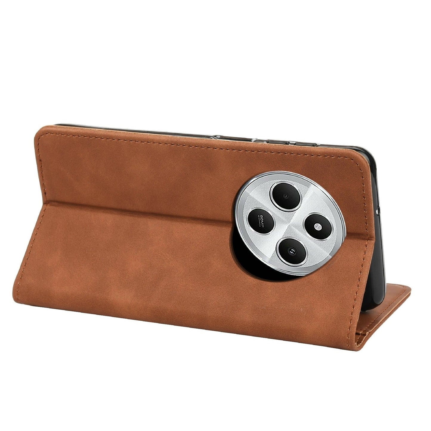 For Redmi 14C Skin Feel Splicing Leather Phone Case(Brown)