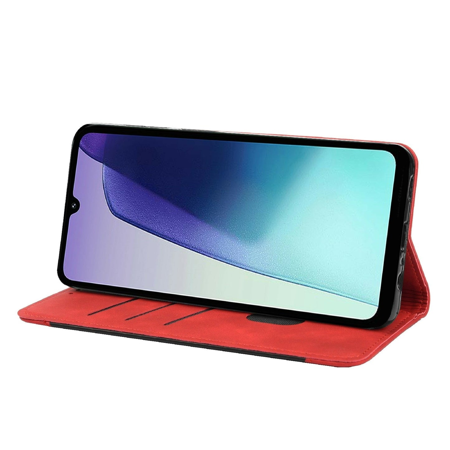 For Redmi 14C Skin Feel Splicing Leather Phone Case(Red)