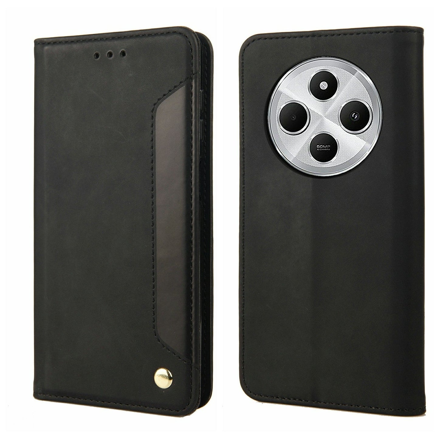 For Redmi 14C Skin Feel Splicing Leather Phone Case(Black)