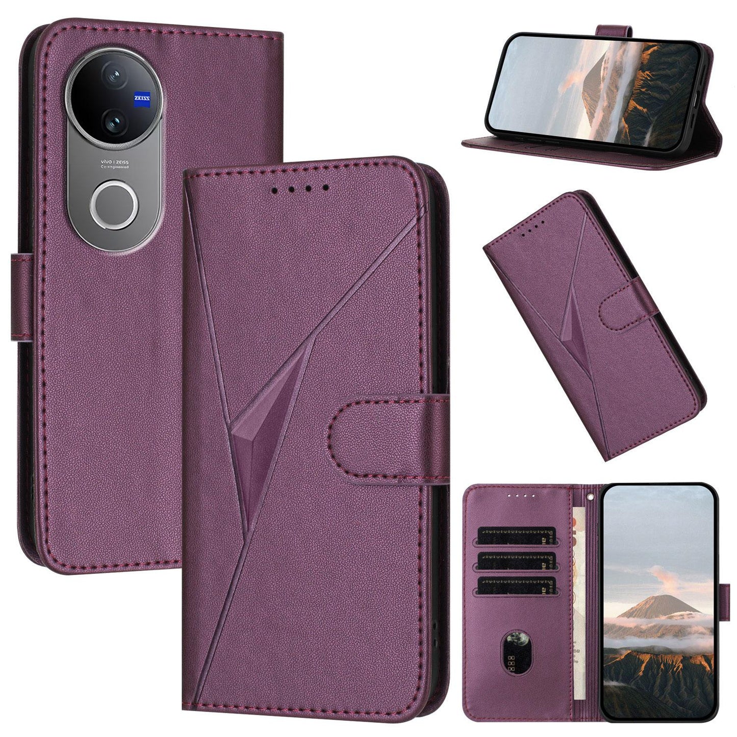 For vivo V50 Triangle Pattern Buckle Clasp Leather Phone Case(Dark Purple)