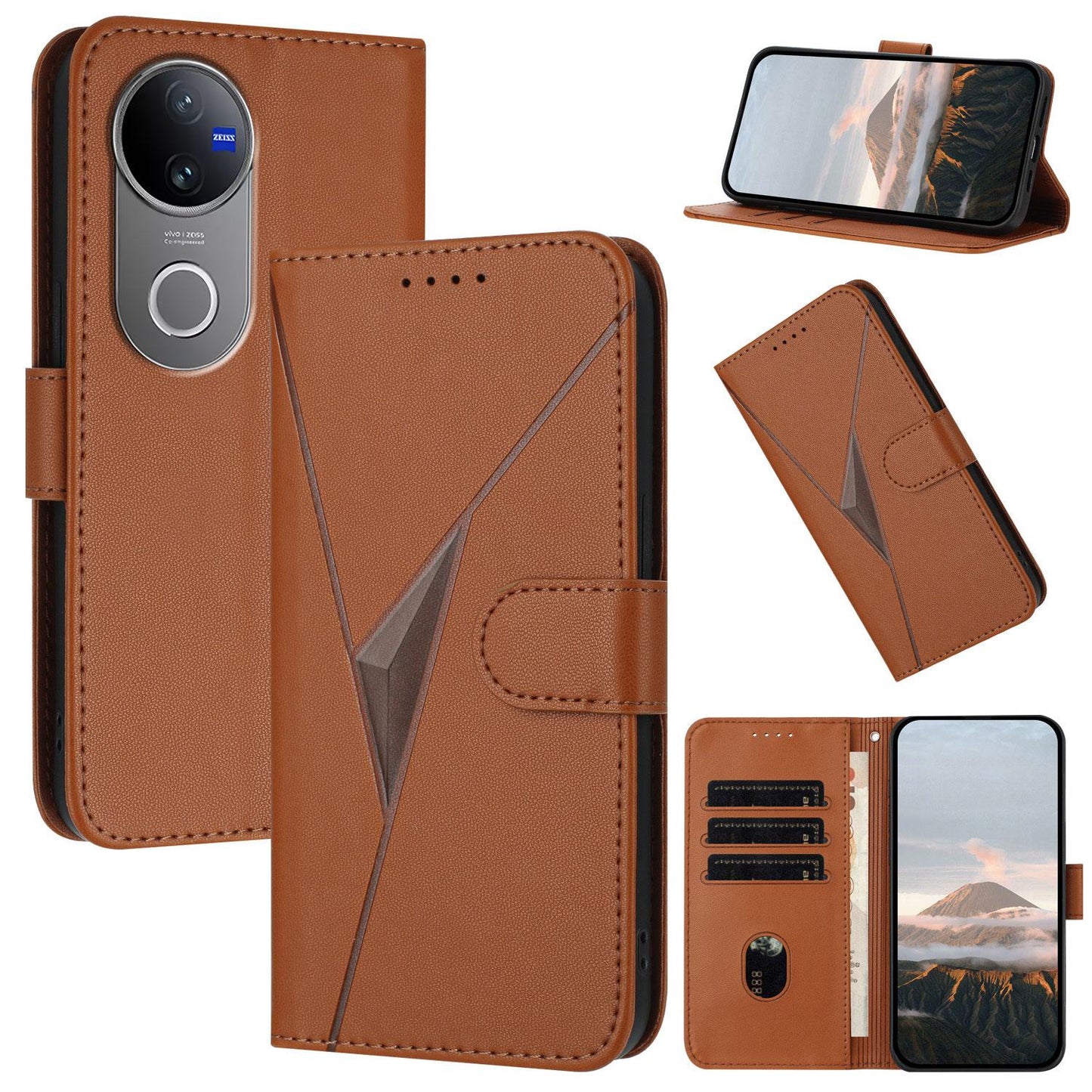 For vivo V50 Triangle Pattern Buckle Clasp Leather Phone Case(Brown)