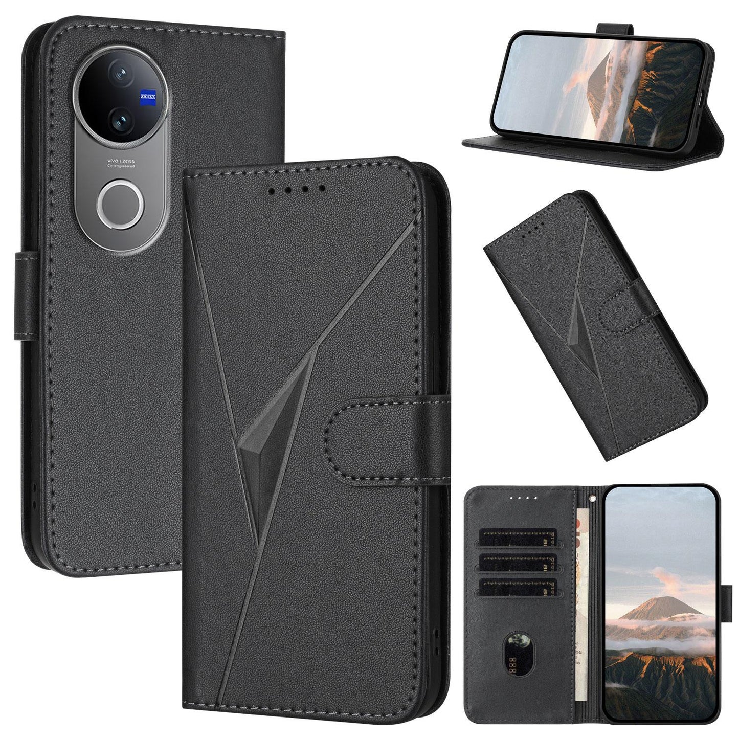 For vivo V50 Triangle Pattern Buckle Clasp Leather Phone Case(Black)