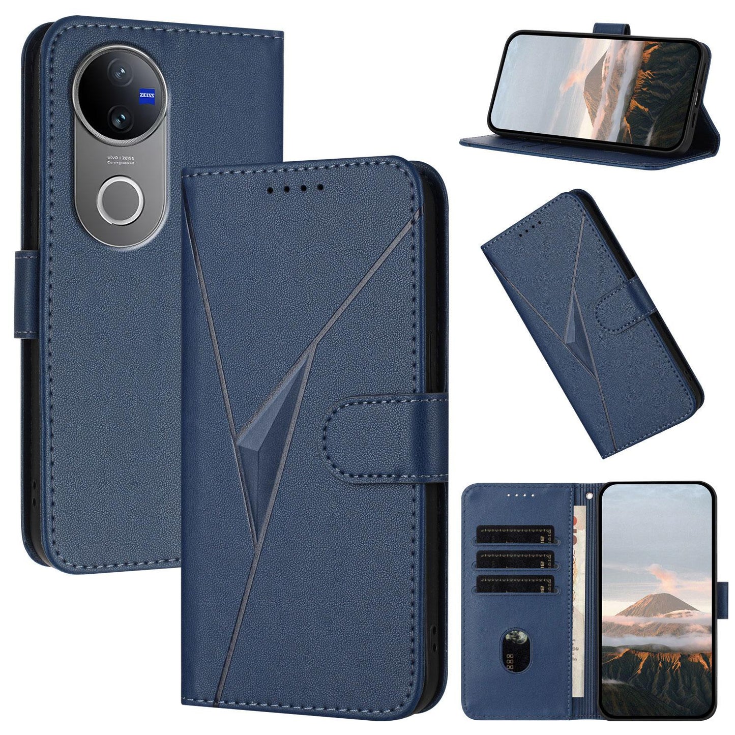 For vivo V50 Triangle Pattern Buckle Clasp Leather Phone Case(Royal Blue)