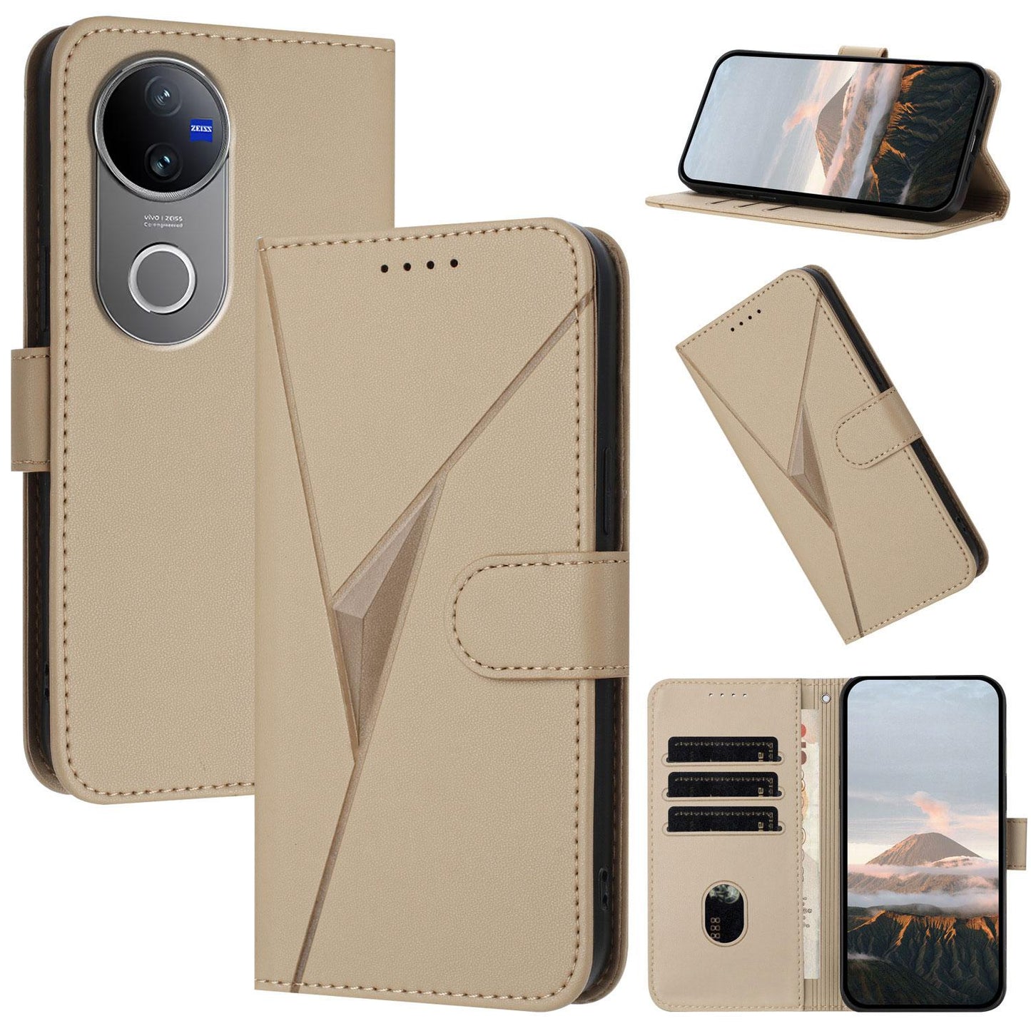 For vivo V50 Triangle Pattern Buckle Clasp Leather Phone Case(Gold)