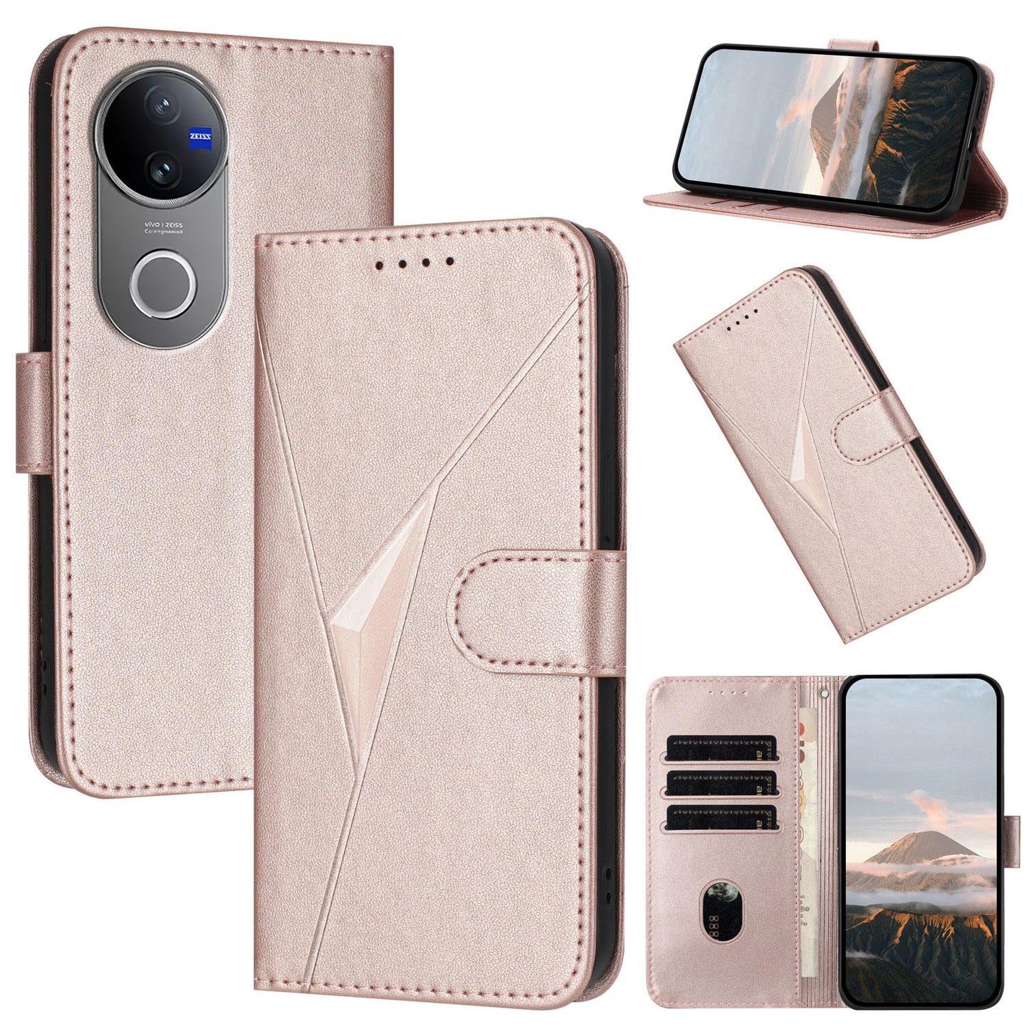 For vivo V50 Triangle Pattern Buckle Clasp Leather Phone Case(Rose Gold)