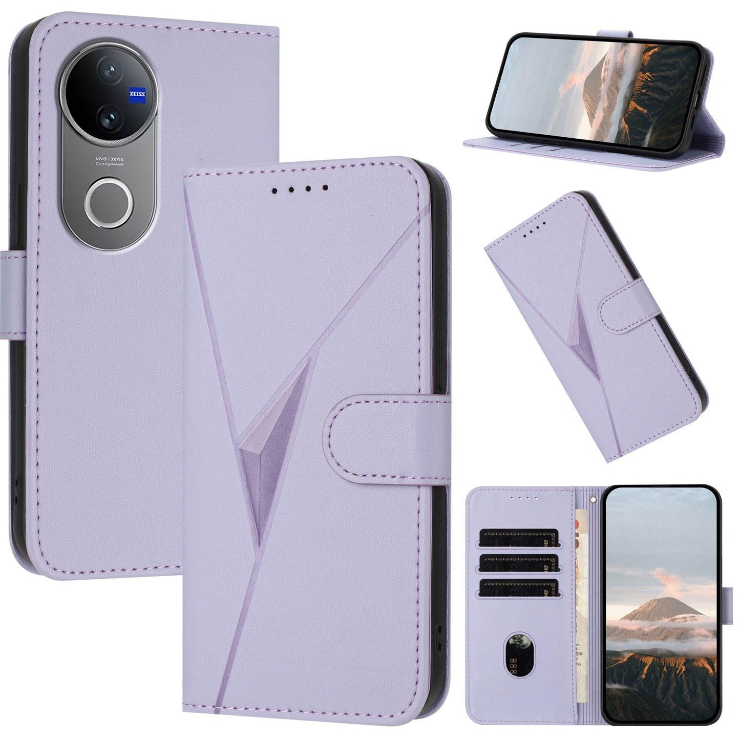 For vivo V50 Triangle Pattern Buckle Clasp Leather Phone Case(Light Purple)