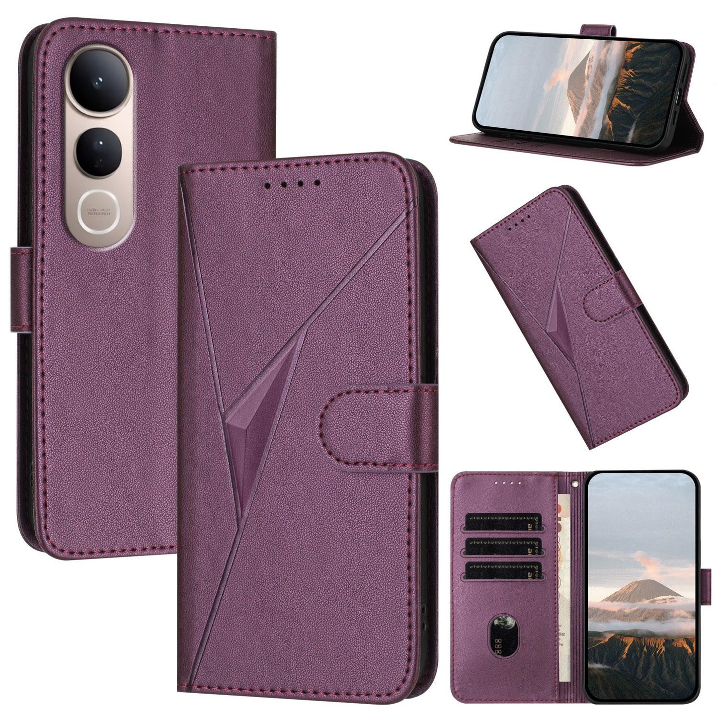 For vivo V50 Lite 4G / 5G Triangle Pattern Buckle Clasp Leather Phone Case(Dark Purple)
