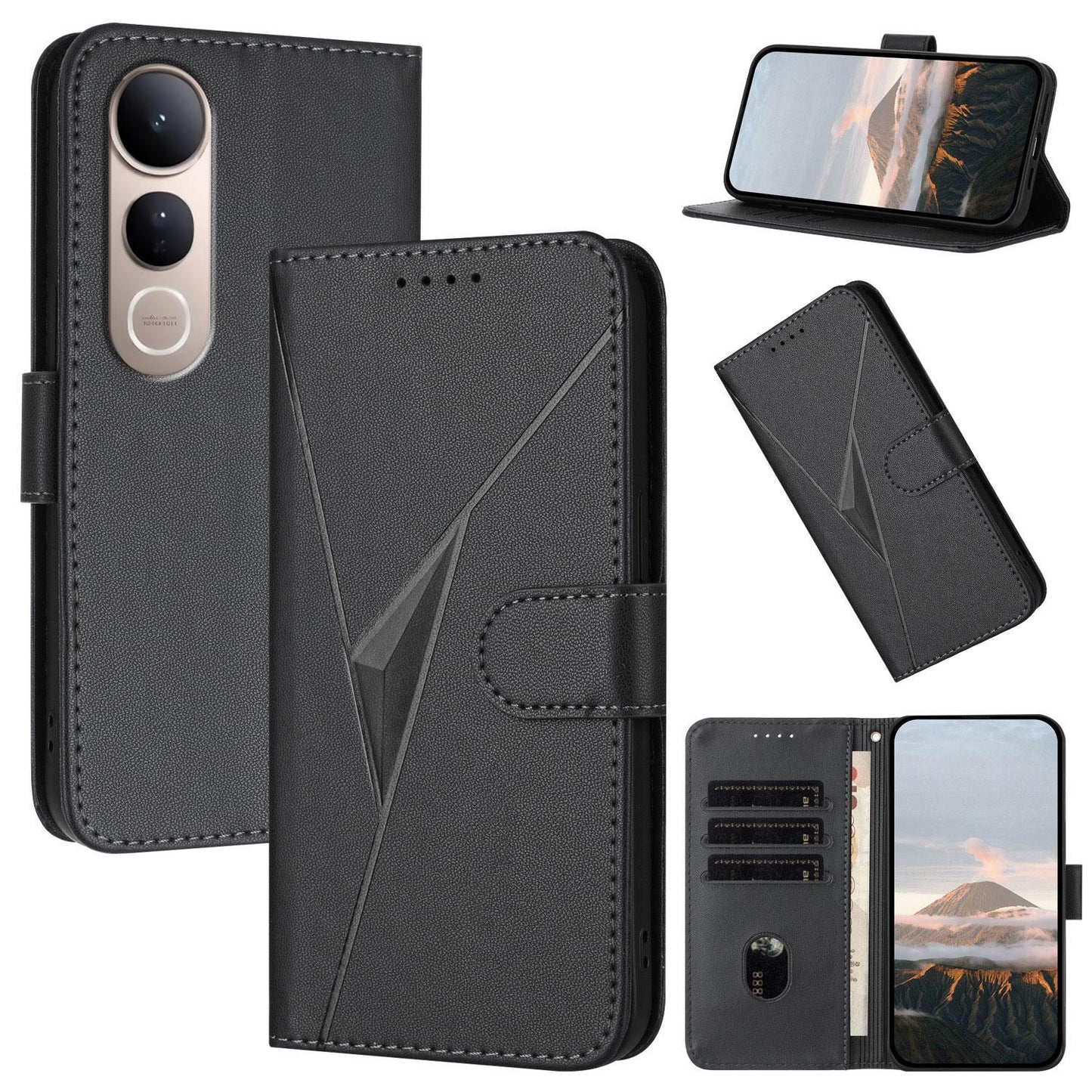 For vivo V50 Lite 4G / 5G Triangle Pattern Buckle Clasp Leather Phone Case(Black)