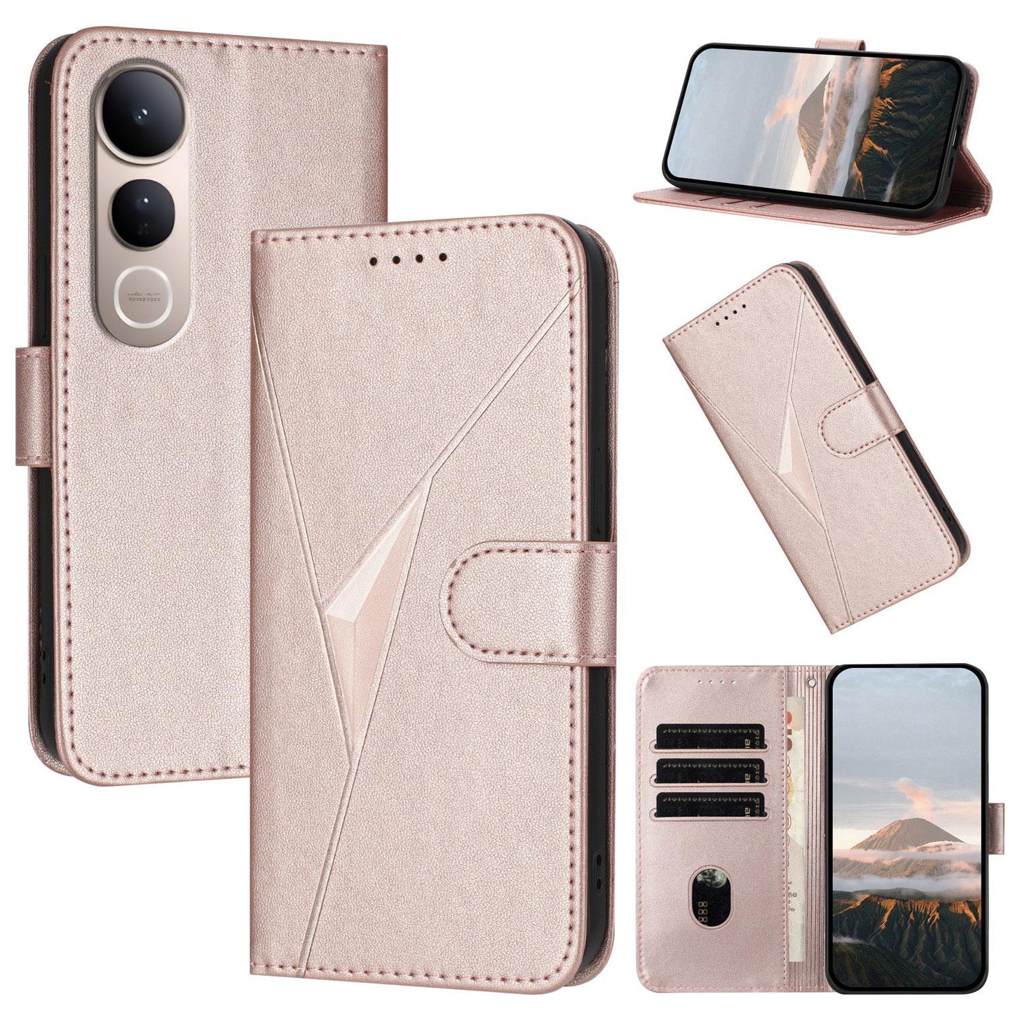 For vivo V50 Lite 4G / 5G Triangle Pattern Buckle Clasp Leather Phone Case(Rose Gold)