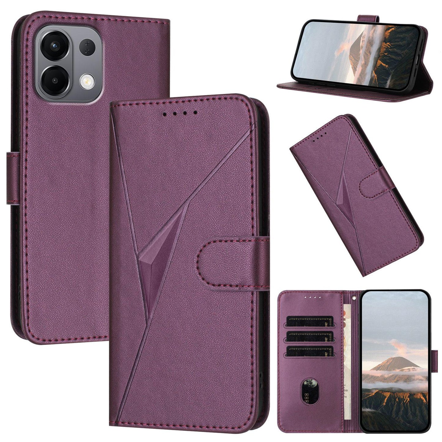 For OPPO K13 5G Triangle Pattern Buckle Clasp Leather Phone Case(Dark Purple)