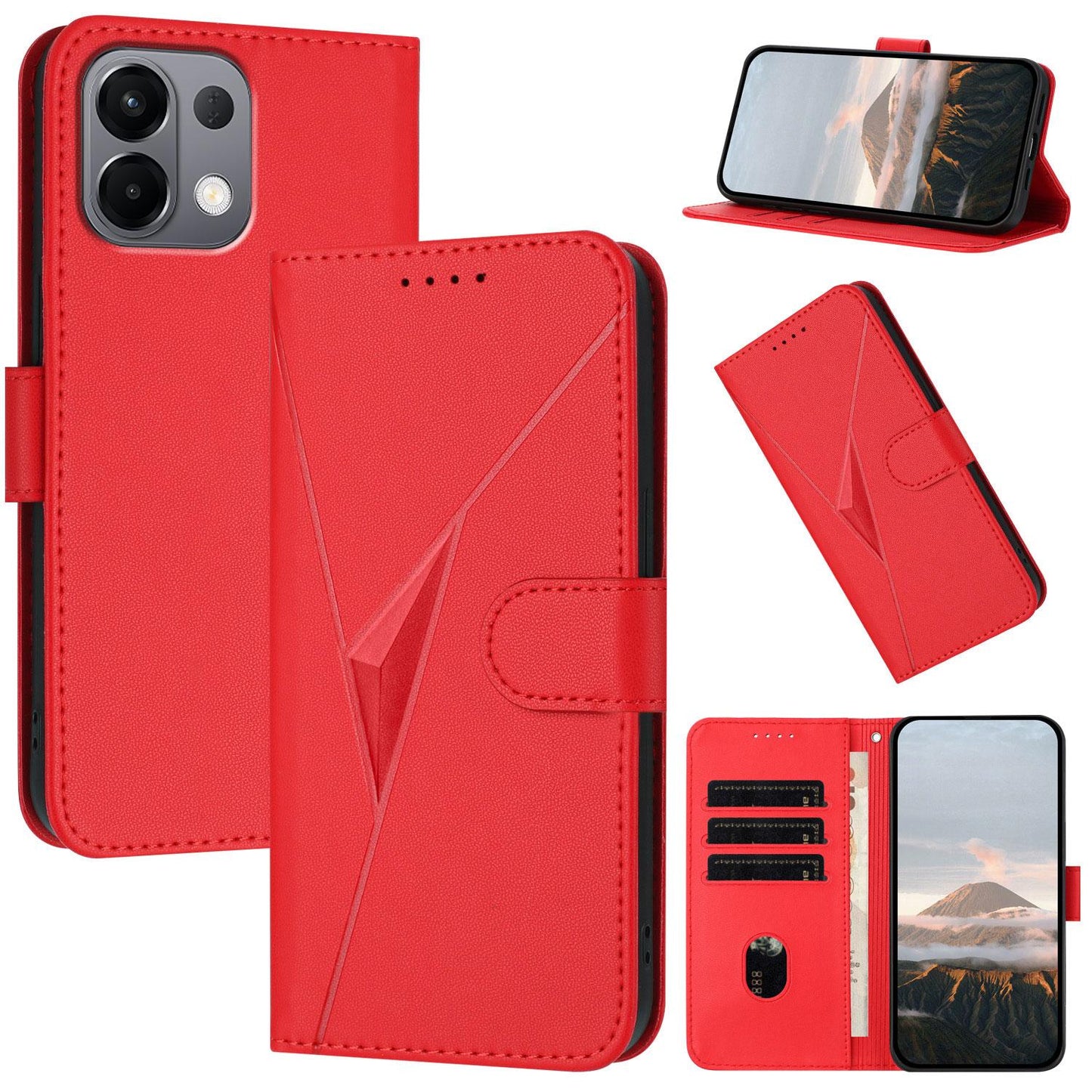 For OPPO K13 5G Triangle Pattern Buckle Clasp Leather Phone Case(Red)
