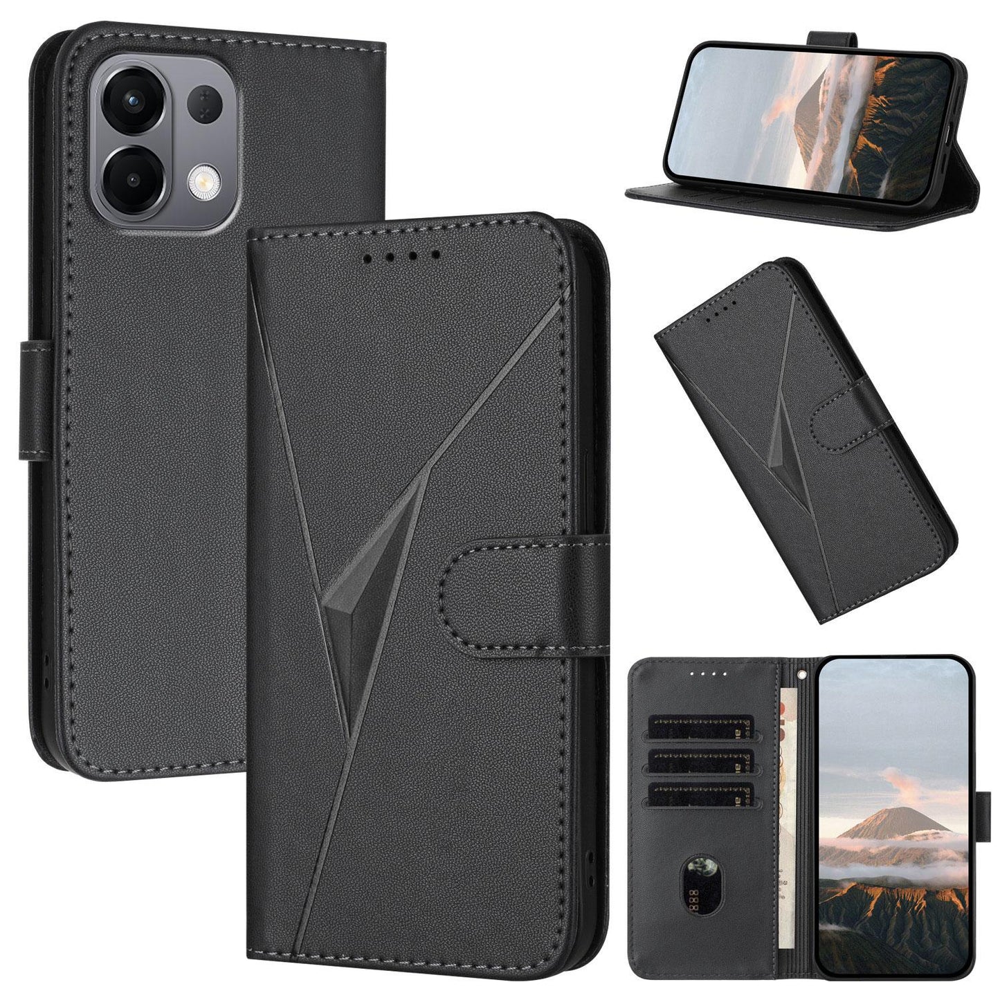 For OPPO K13 5G Triangle Pattern Buckle Clasp Leather Phone Case(Black)