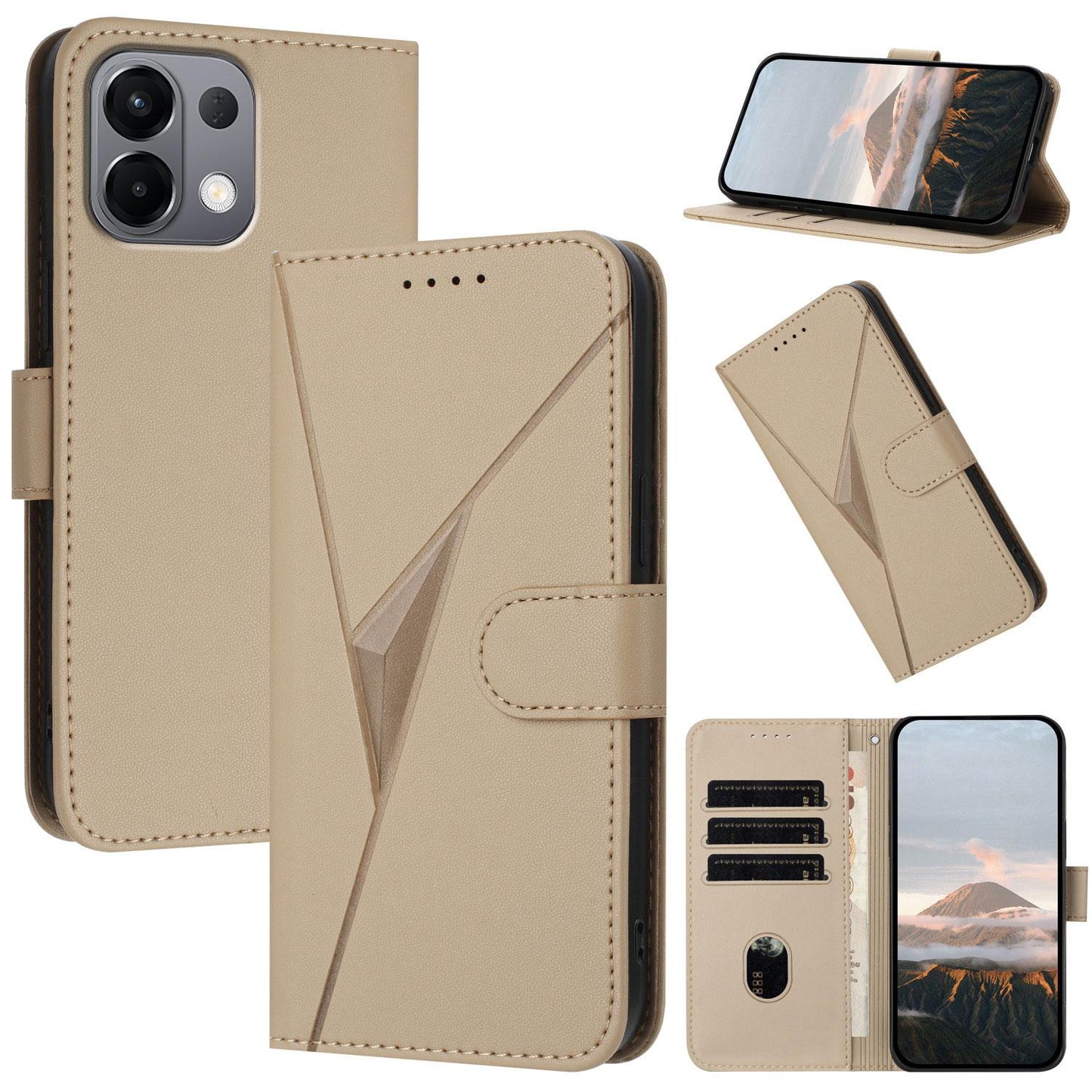 For OPPO K13 5G Triangle Pattern Buckle Clasp Leather Phone Case(Gold)