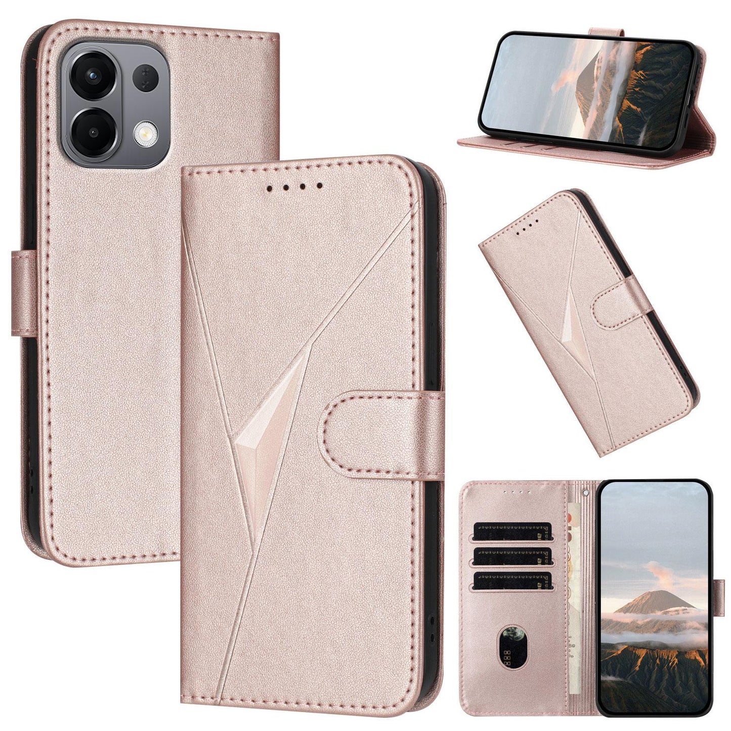For OPPO K13 5G Triangle Pattern Buckle Clasp Leather Phone Case(Rose Gold)