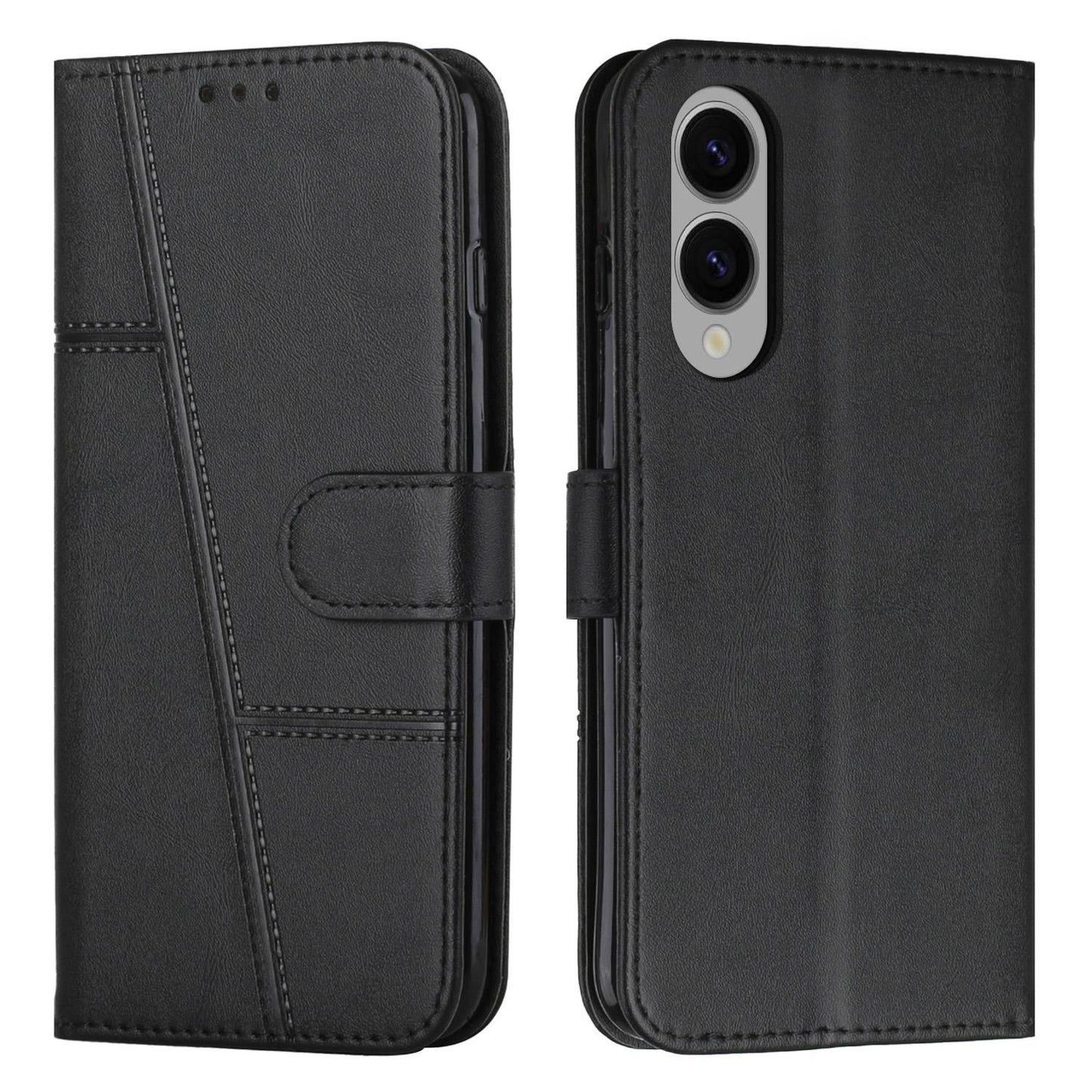 For Samsung Galaxy S25 Edge 5G Stitching Calf Texture Buckle Leather Phone Case(Black)
