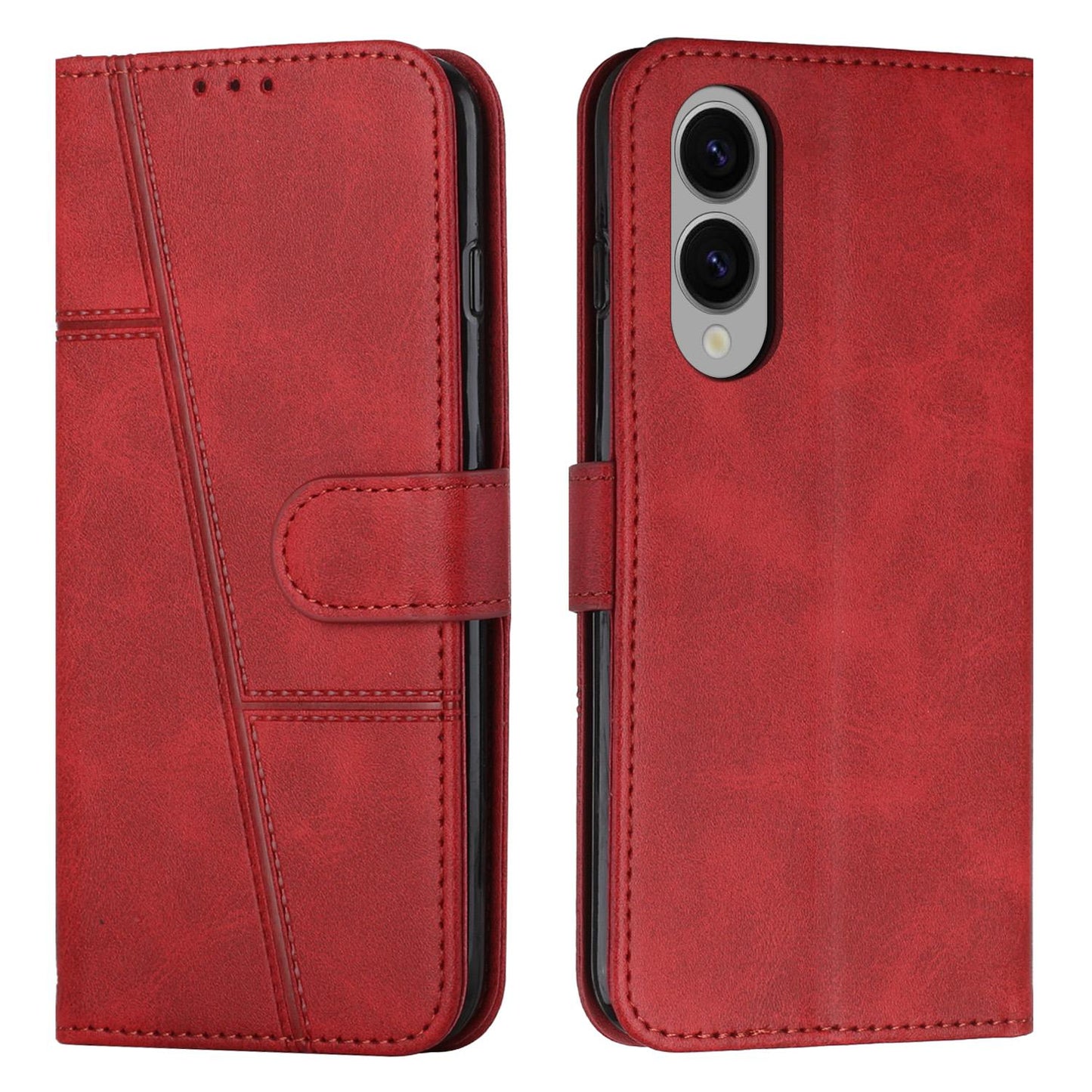 For Samsung Galaxy S25 Edge 5G Stitching Calf Texture Buckle Leather Phone Case(Red)